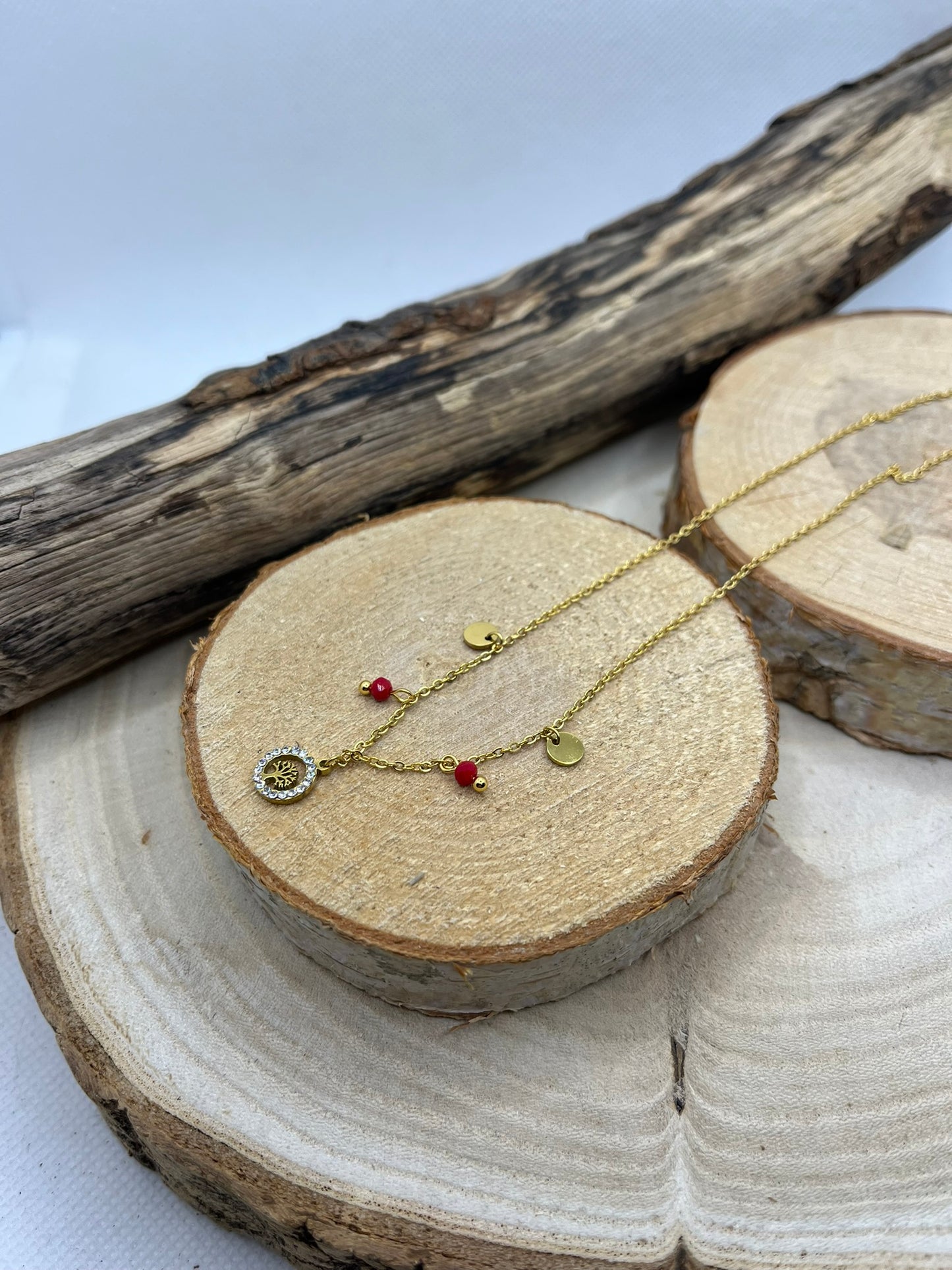 Collier Femme  chaine fine Pendentif Arbre de vie ornés de strass - Acier inoxydable - Doré