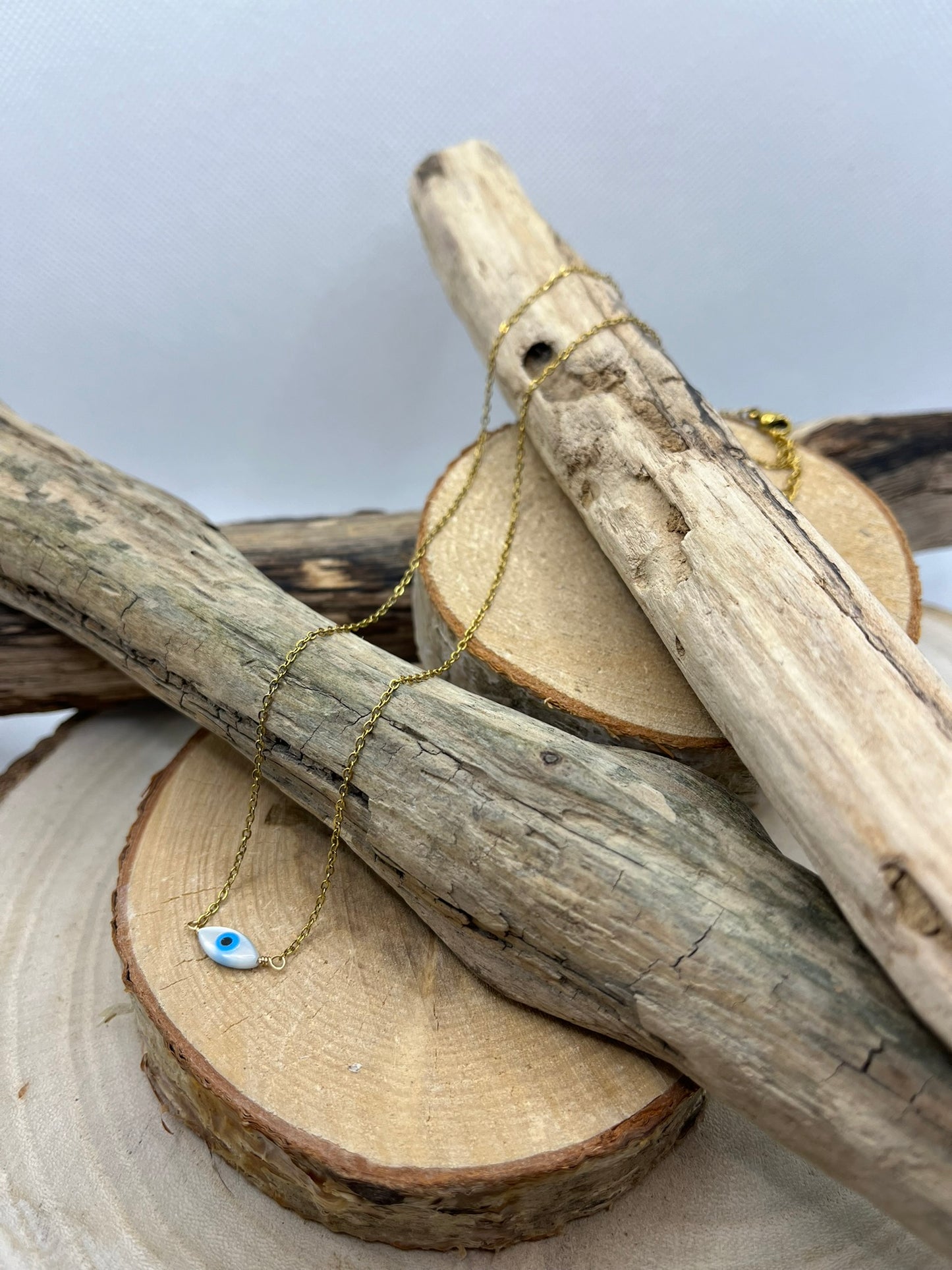 Collier Femme Chaine fine pendentif oeil - Acier inoxydable - Doré