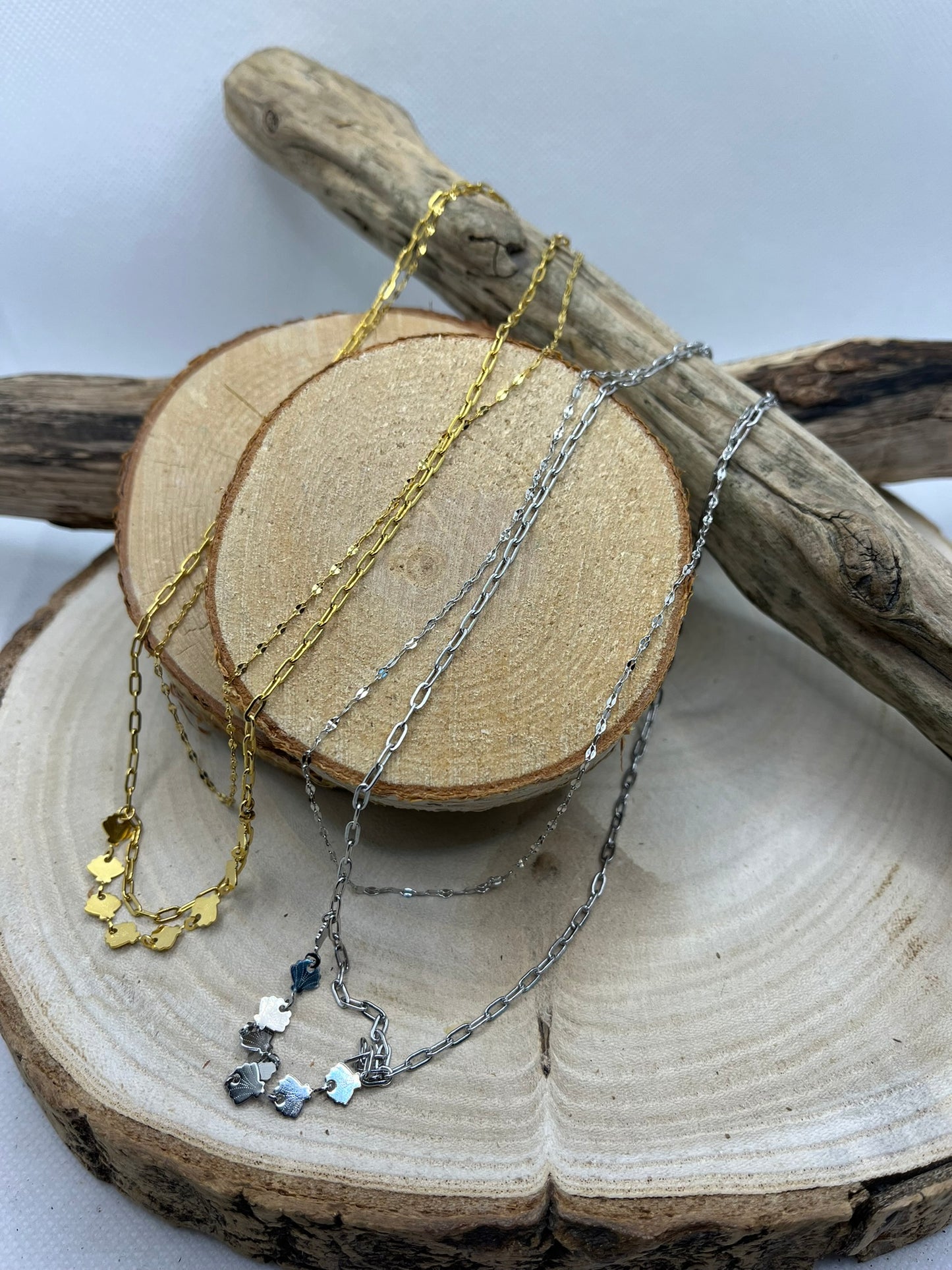 Collier Femme Chic sur 2 chaines - Acier Inoxydable - Doré ou en Argenté