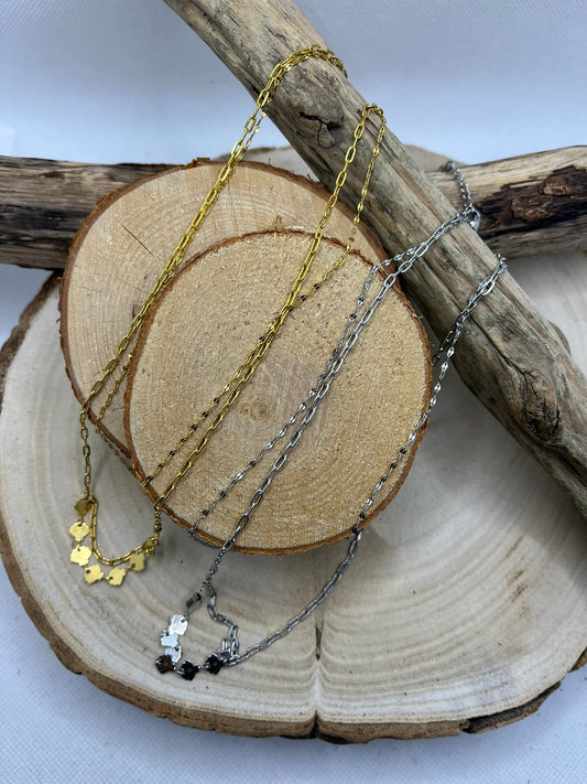 Collier Femme Chic sur 2 chaines - Acier Inoxydable - Doré ou en Argenté