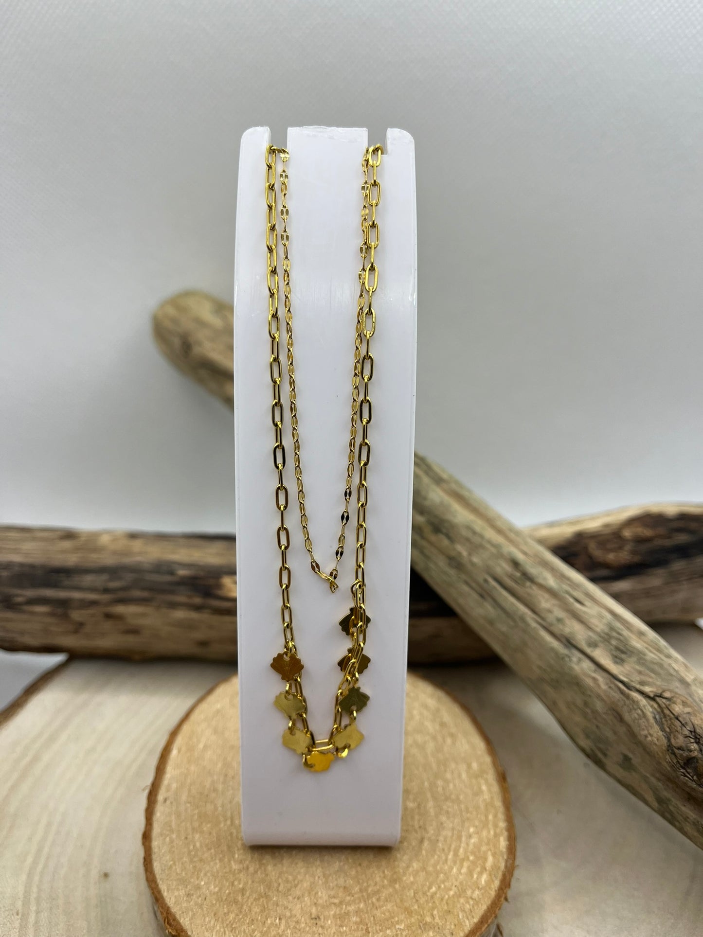 Collier Femme Chic sur 2 chaines - Acier Inoxydable - Doré ou en Argenté