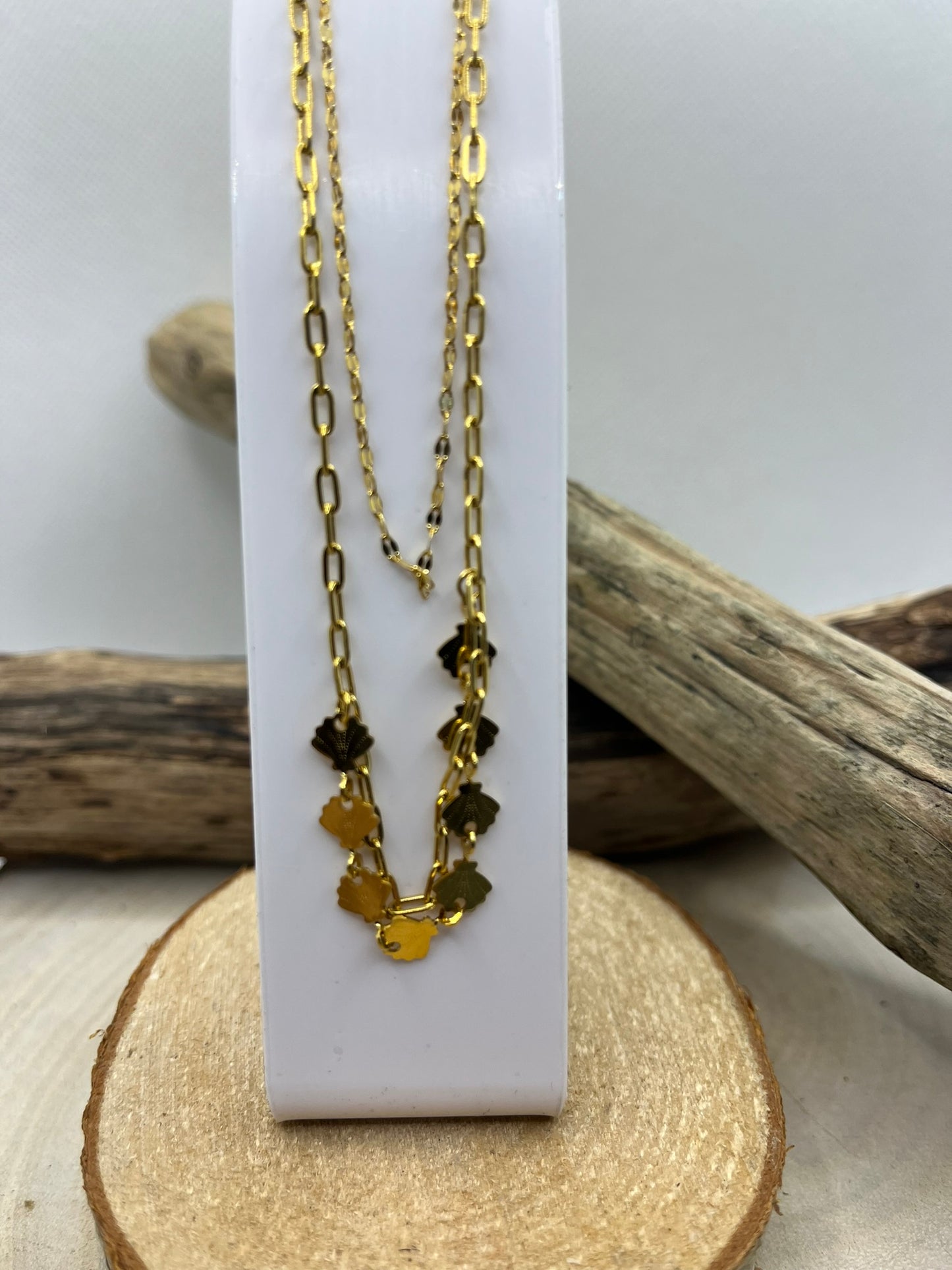 Collier Femme Chic sur 2 chaines - Acier Inoxydable - Doré ou en Argenté