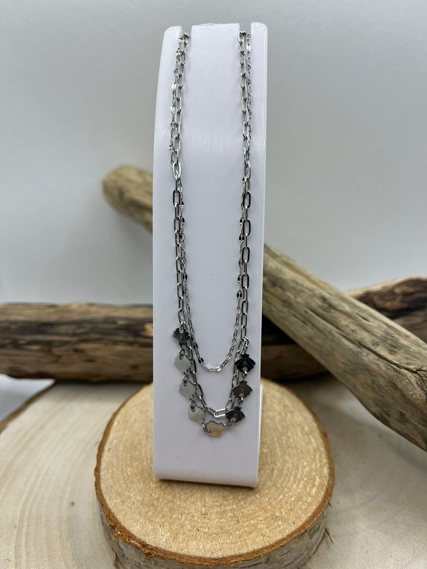 Collier Femme Chic sur 2 chaines - Acier Inoxydable - Doré ou en Argenté