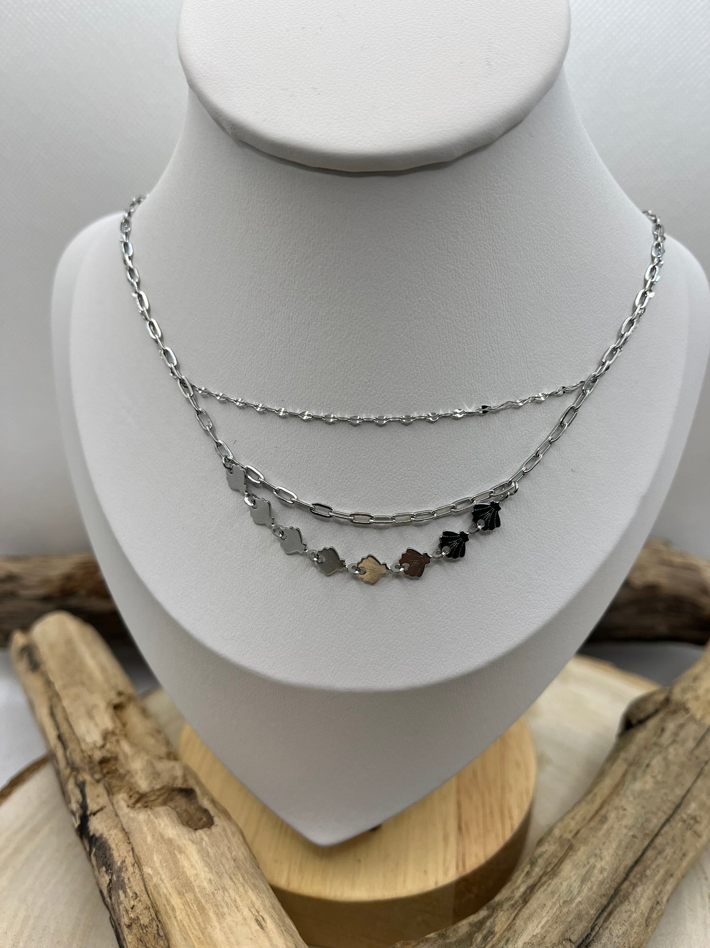 Collier Femme Chic sur 2 chaines - Acier Inoxydable - Doré ou en Argenté