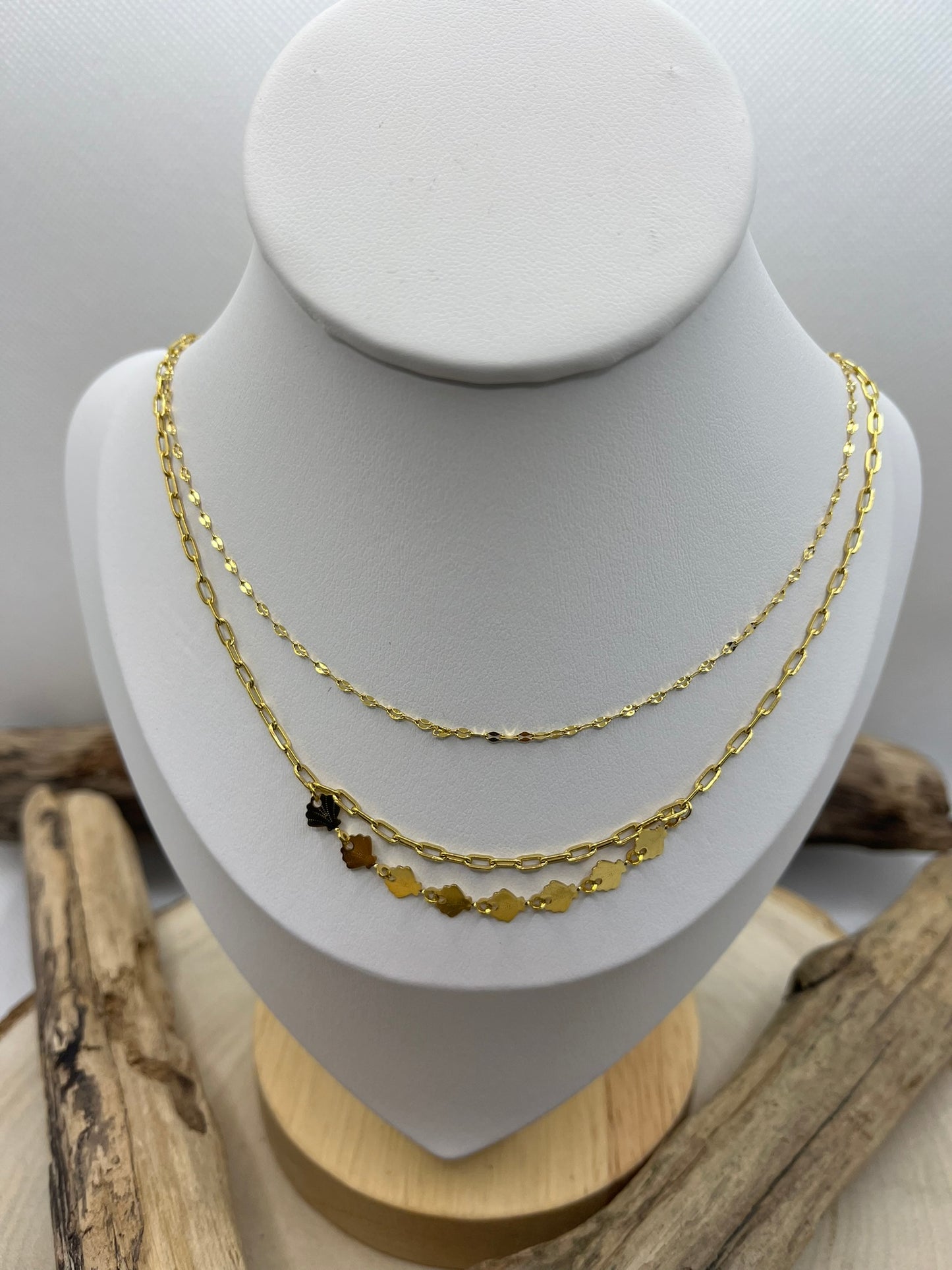 Collier Femme Chic sur 2 chaines - Acier Inoxydable - Doré ou en Argenté