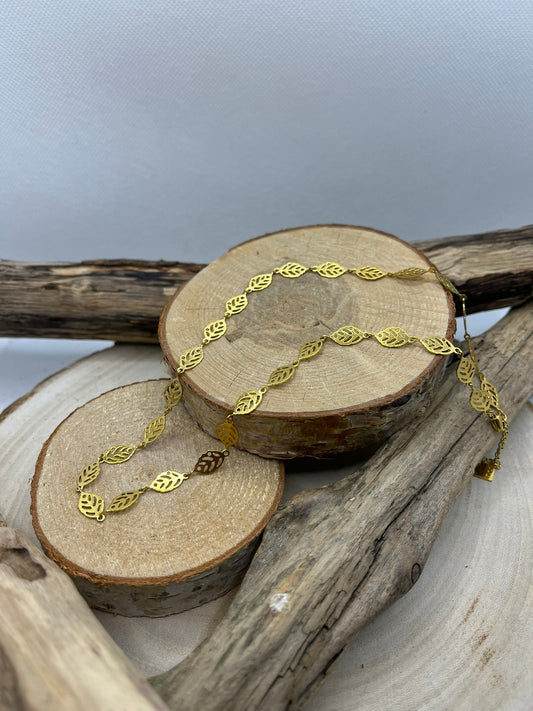 Collier chaine et ses petites feuilles - Acier inoxydable Doré