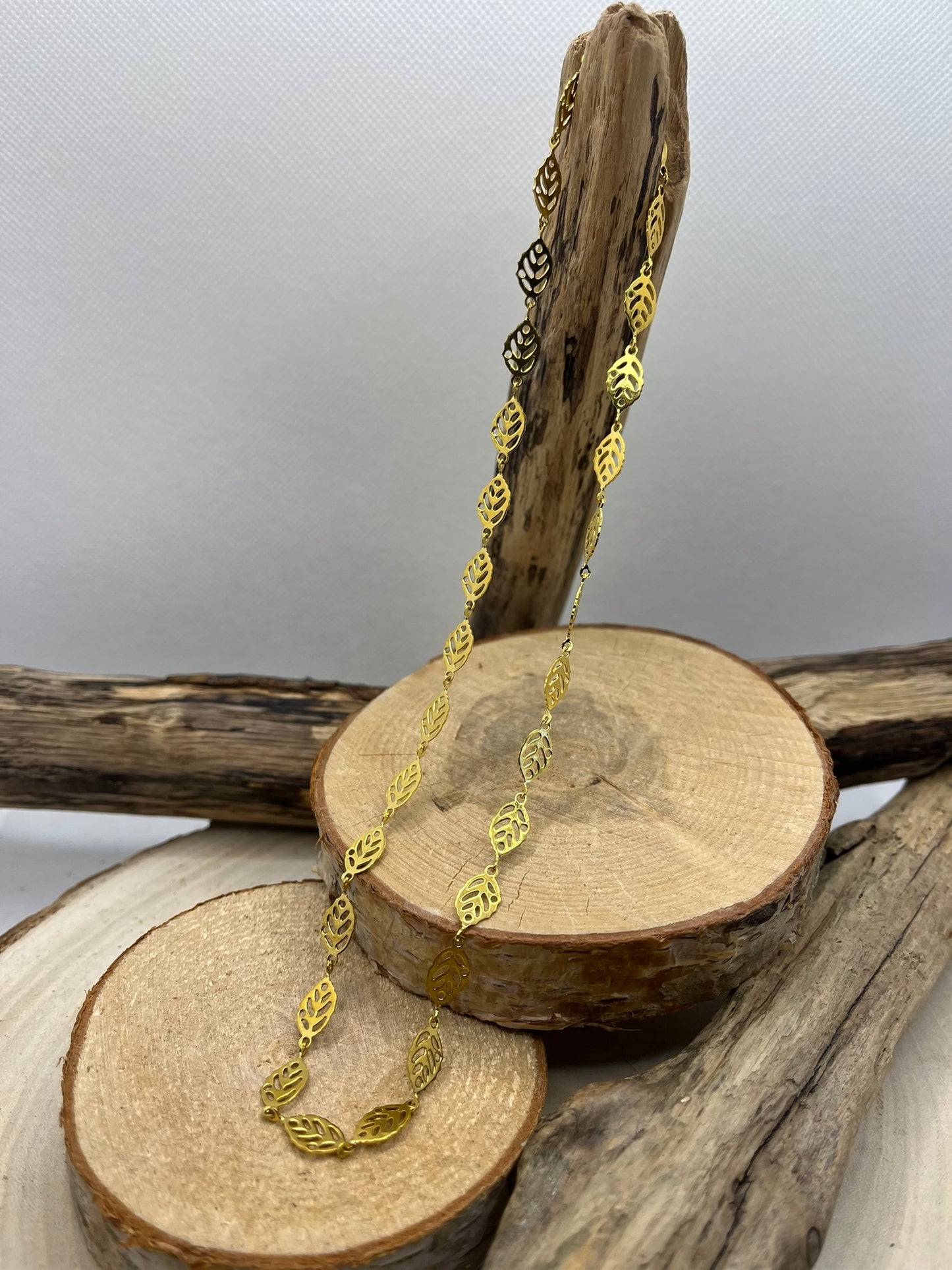 Collier chaine et ses petites feuilles - Acier inoxydable Doré