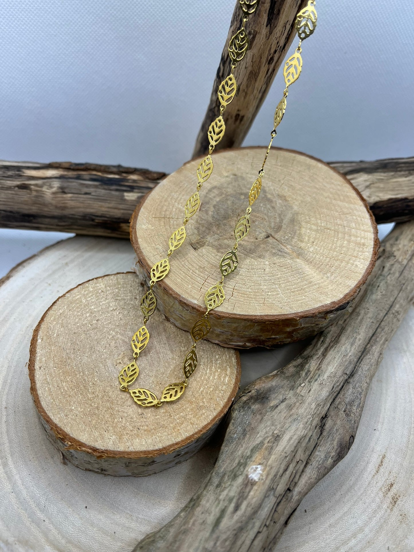 Collier chaine et ses petites feuilles - Acier inoxydable Doré