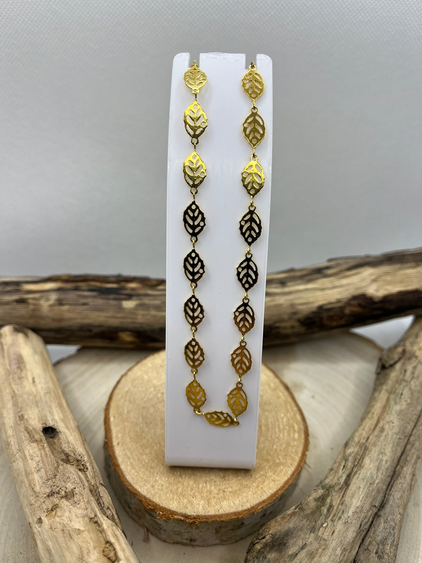Collier chaine et ses petites feuilles - Acier inoxydable Doré