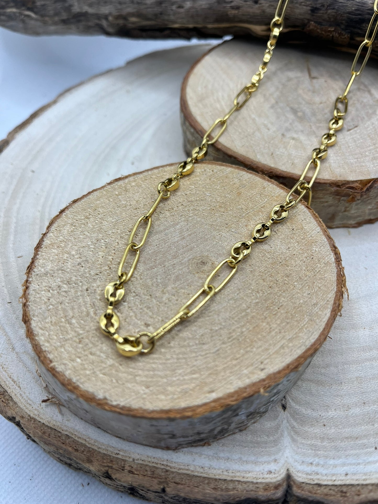 Collier Maillon chaine et Grains de café élégant - Acier inoxydable doré