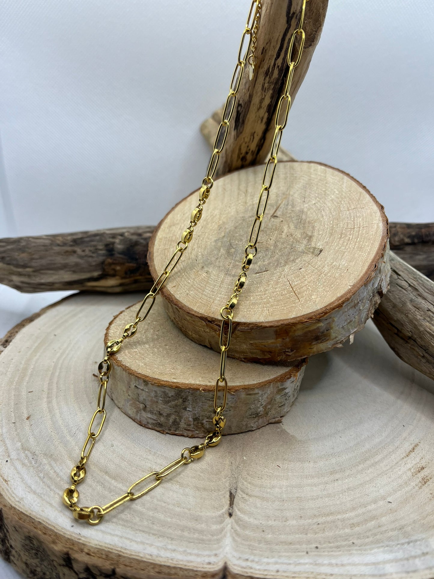 Collier Maillon chaine et Grains de café élégant - Acier inoxydable doré