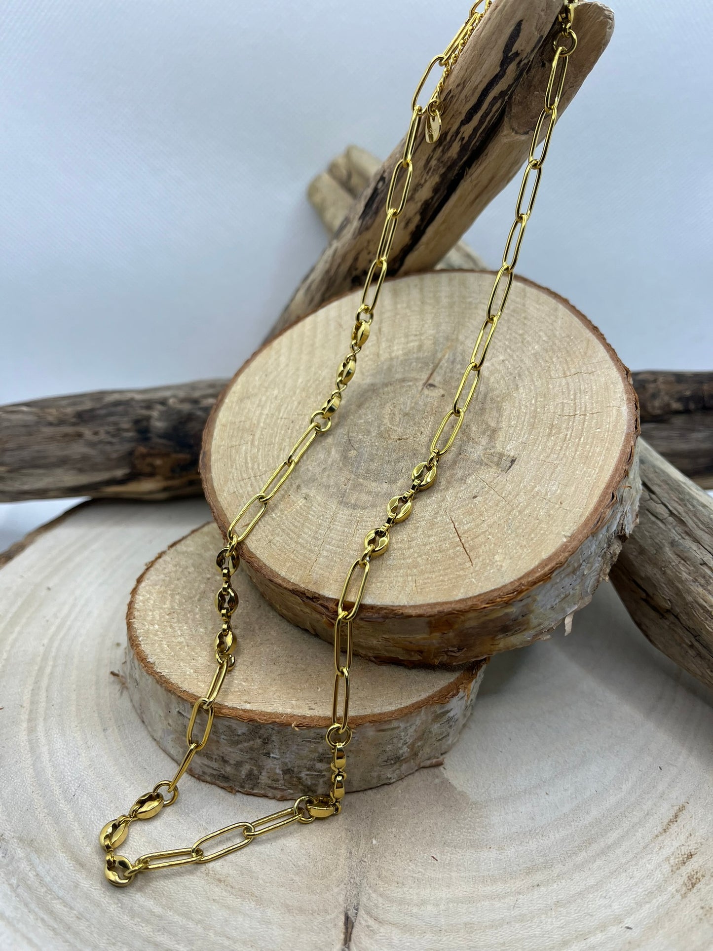 Collier Maillon chaine et Grains de café élégant - Acier inoxydable doré