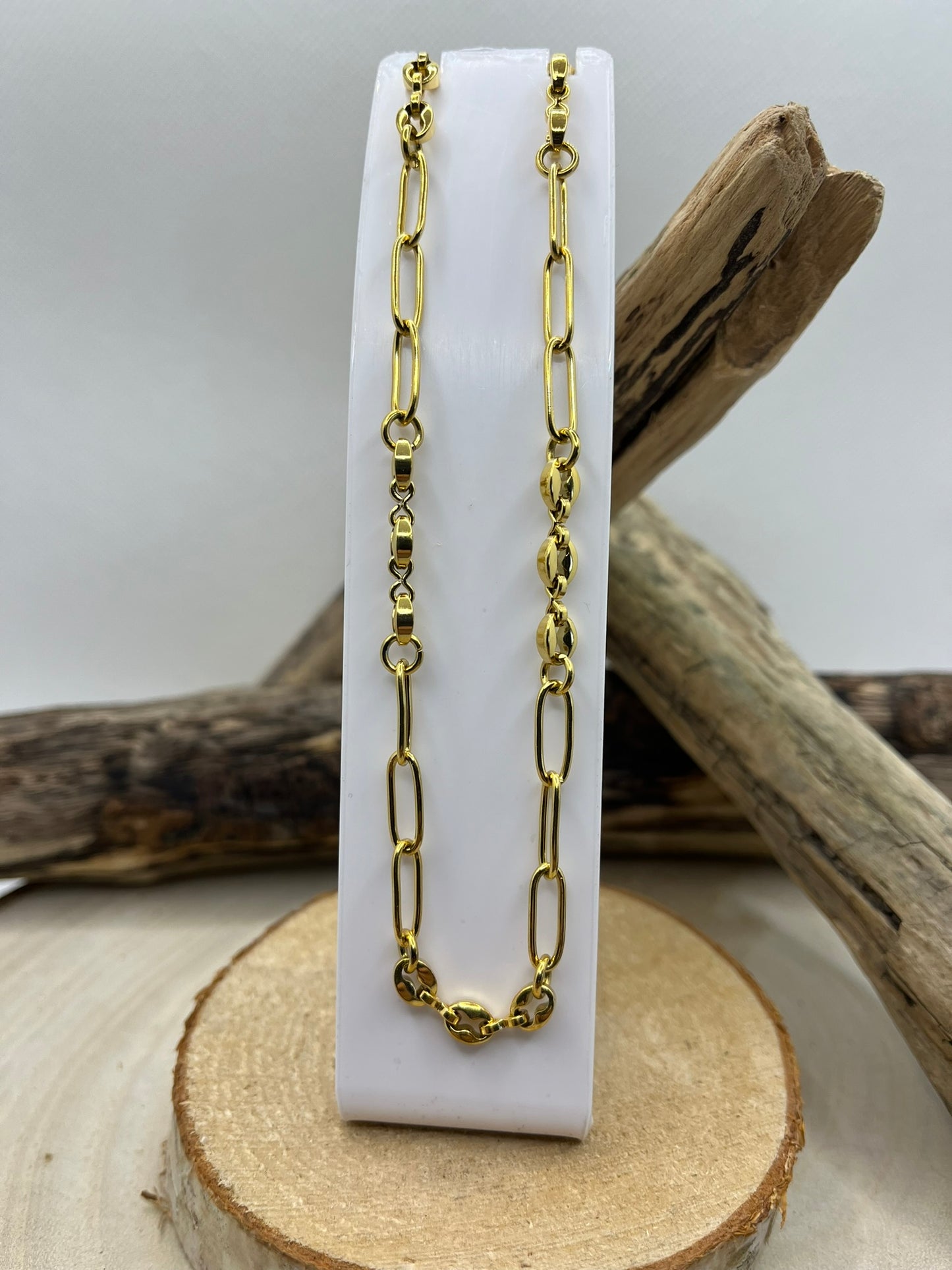 Collier Maillon chaine et Grains de café élégant - Acier inoxydable doré