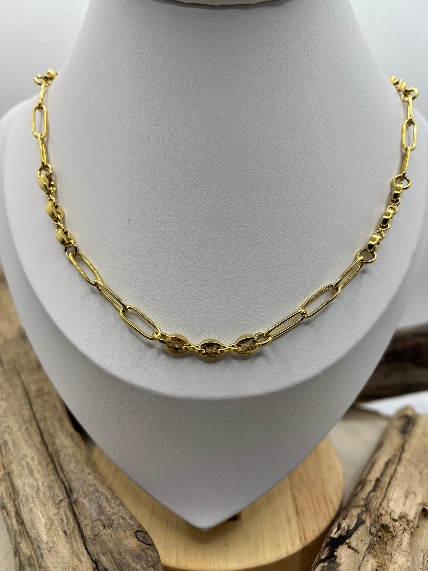 Collier Maillon chaine et Grains de café élégant - Acier inoxydable doré