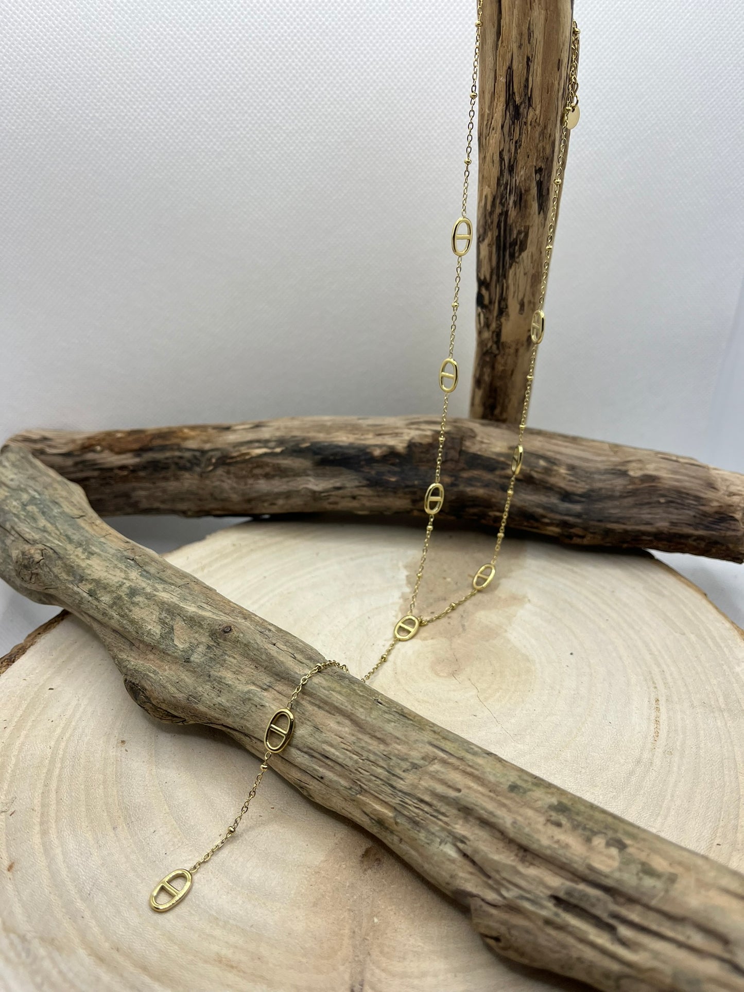 Collier Chaine fine et petite Agrafe + Pendentif chaine avec petite agrafe - Acier inoxydable doré