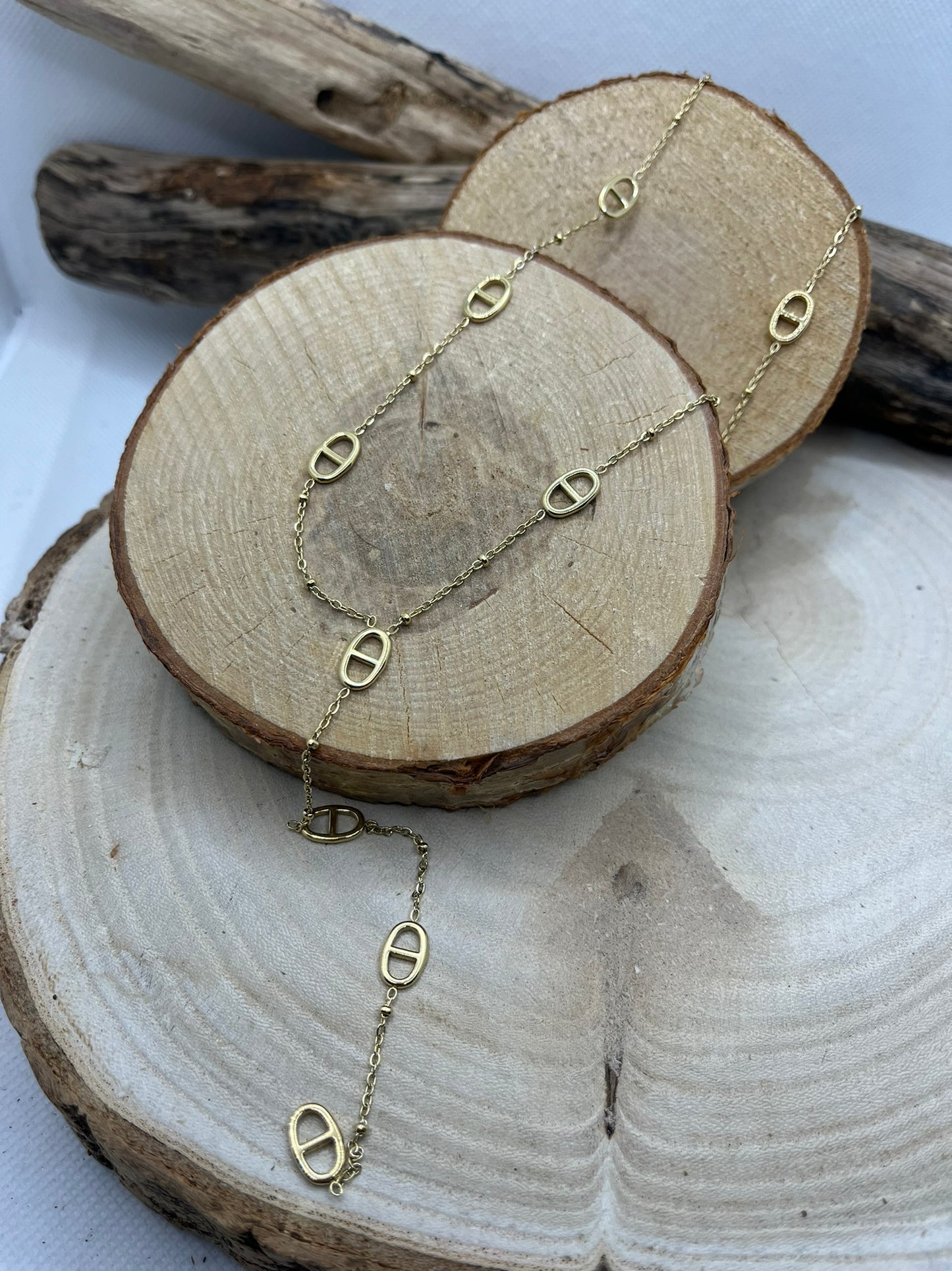 Collier Chaine fine et petite Agrafe + Pendentif chaine avec petite agrafe - Acier inoxydable doré