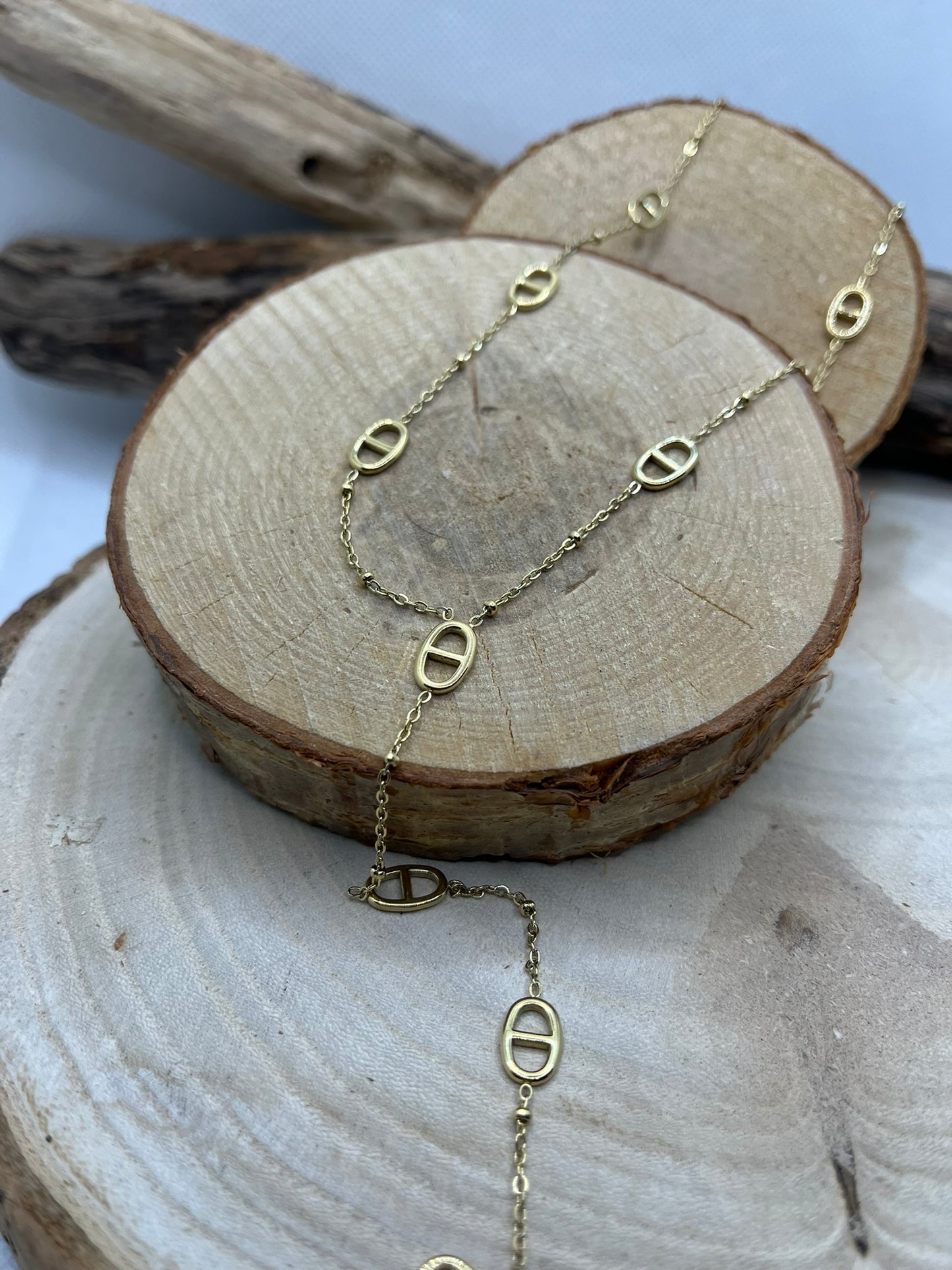 Collier Chaine fine et petite Agrafe + Pendentif chaine avec petite agrafe - Acier inoxydable doré