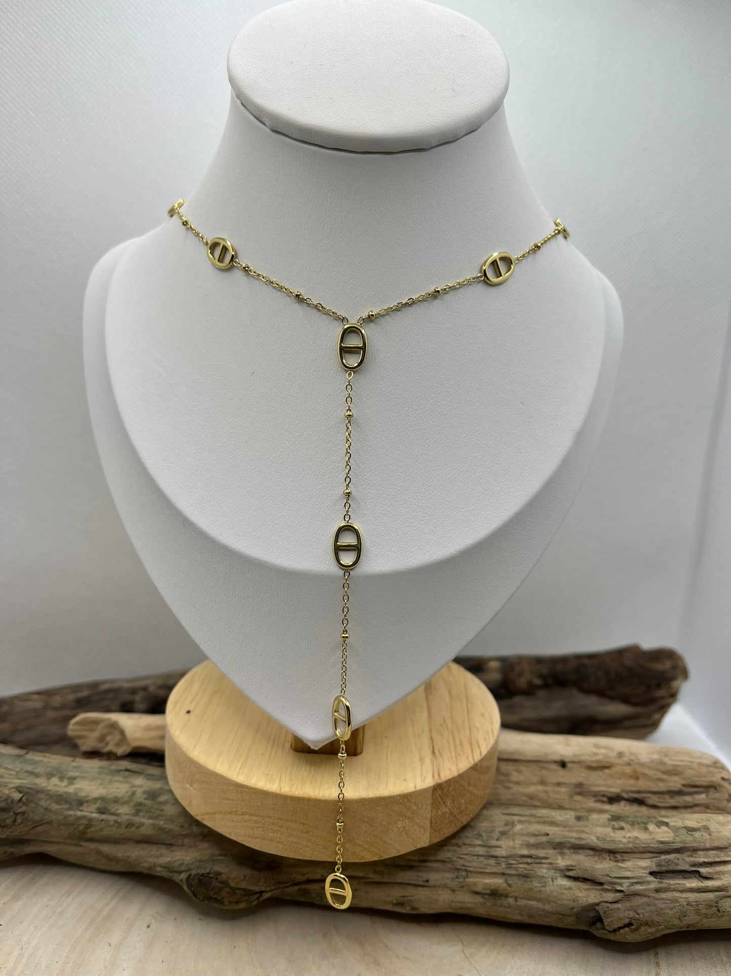 Collier Chaine fine et petite Agrafe + Pendentif chaine avec petite agrafe - Acier inoxydable doré