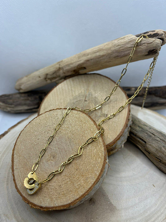 Collier Chaine Maillon élégant - Style pendentif anneau croisée avec strass - Acier inoxydable doré