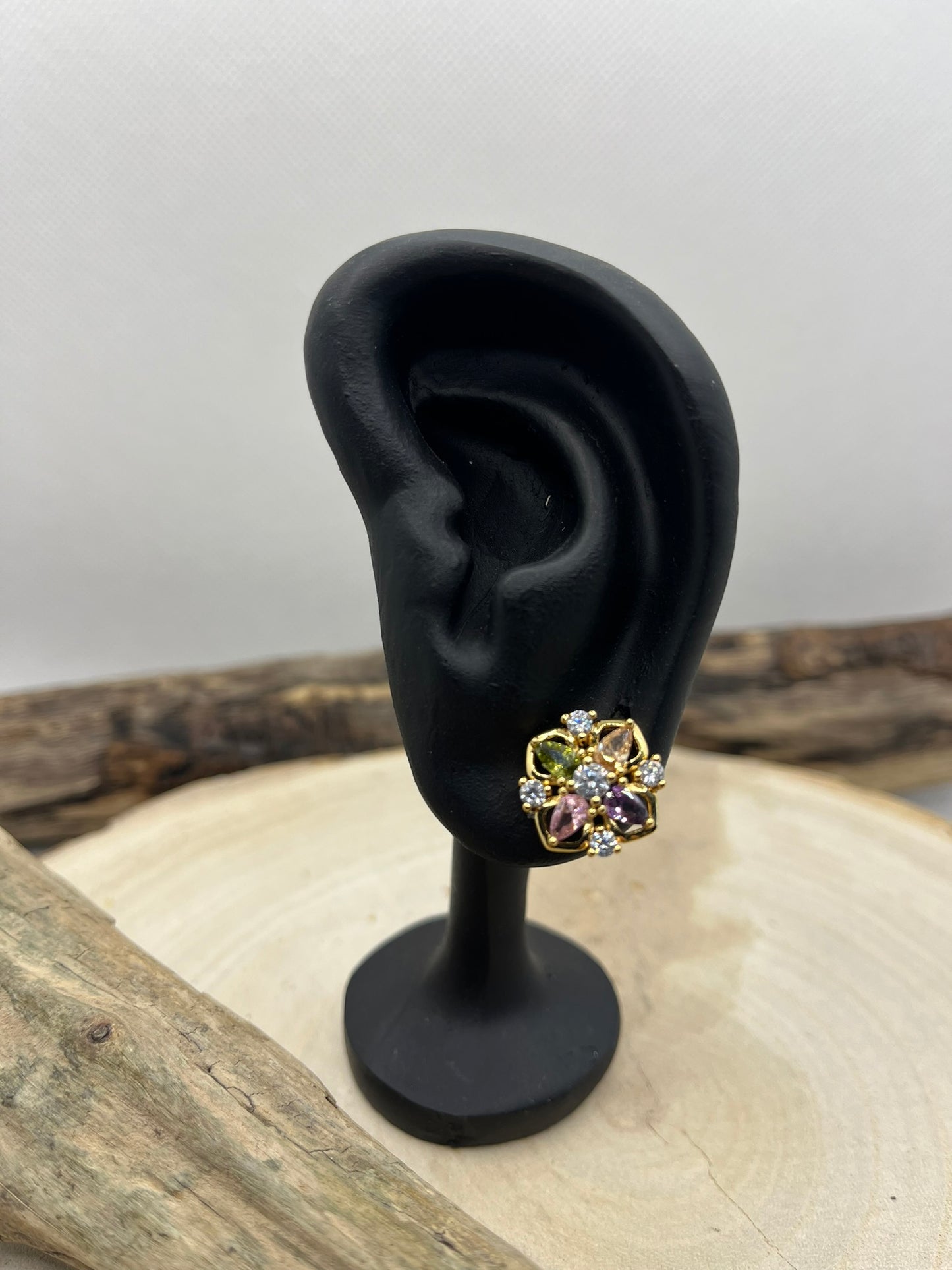 Ensemble Bijoux Femme - Collier chaine + Boucles d'oreilles pendentif fleur ornés de strass - Acier inoxydable Doré