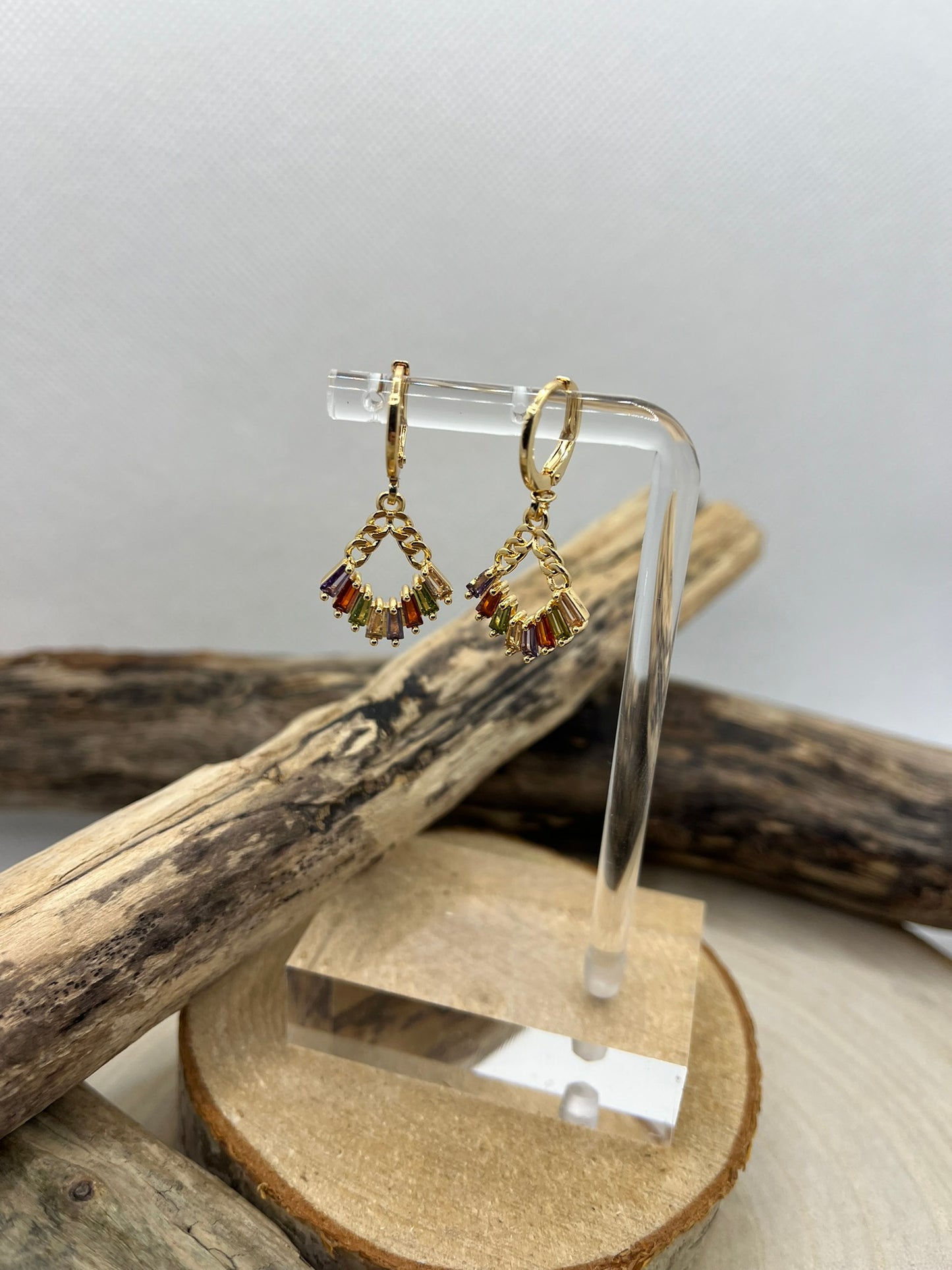Ensemble Bijoux Femme - Collier chaine + Boucles d'oreilles - Pendentif éventail orné de brillant - Acier Inoxydable Doré