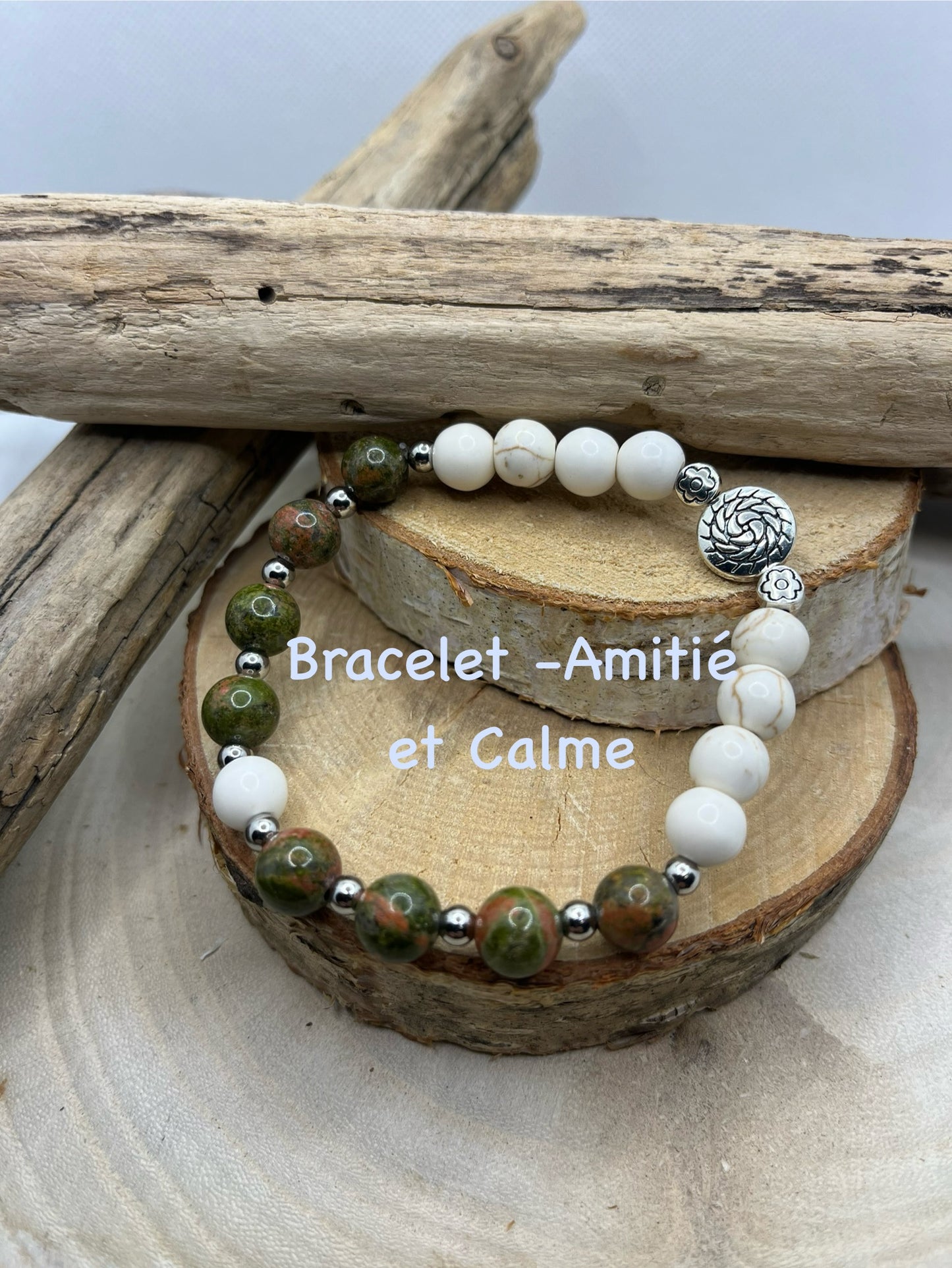 Bracelet Amitié et Calme - Pierres naturelles - Howlite et Unakite - Fait Main