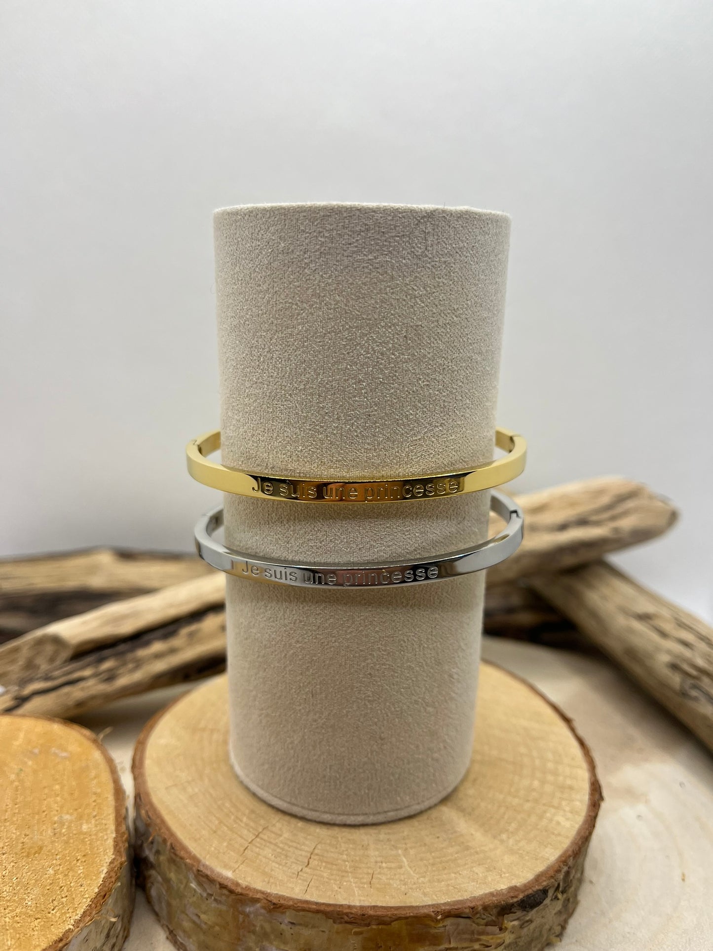 Bracelet Jonc à Message ( Je suis une Princesse ) - Acier inoxydable Doré et Argenté