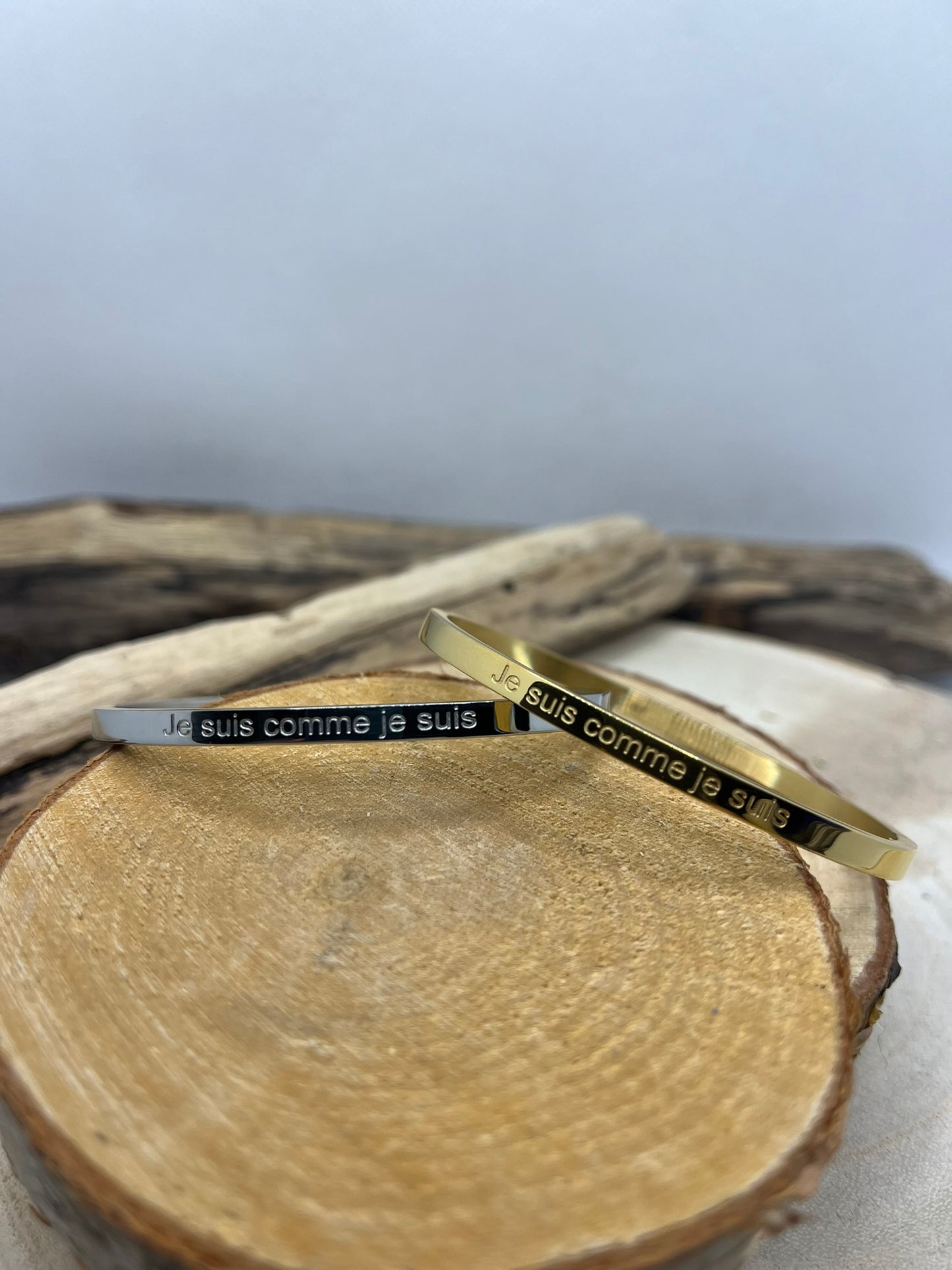 Bracelets Jonc à message ( Je suis comme je suis ) - Acier inoxydable en doré ou en argenté