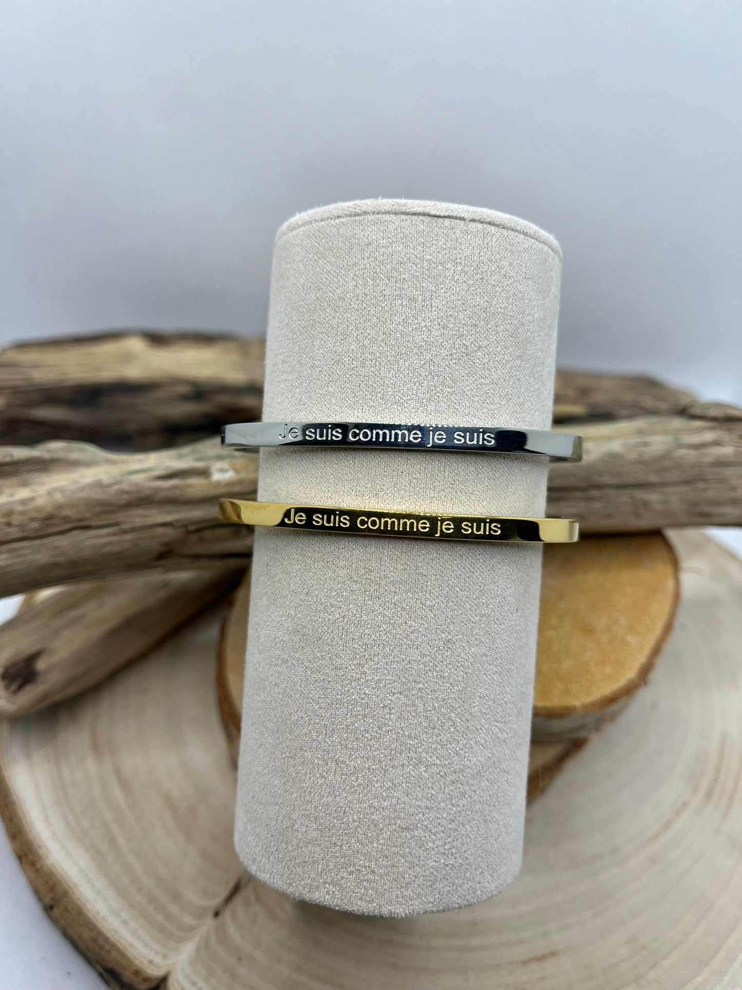Bracelets Jonc à message ( Je suis comme je suis ) - Acier inoxydable en doré ou en argenté