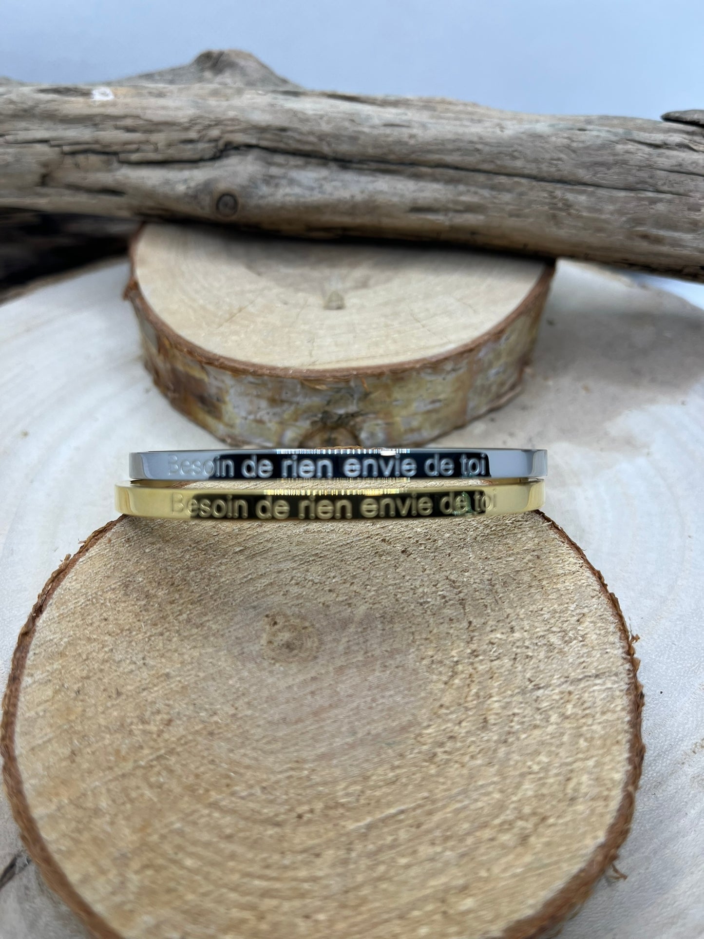 Bracelet Jonc message ( Besoin de rien envie de toi ) - Acier Inoxydable Argenté et Doré