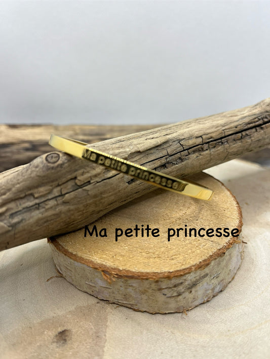 Bracelet Jonc message (Ma petite Princesse ) - Acier Inoxydable Doré