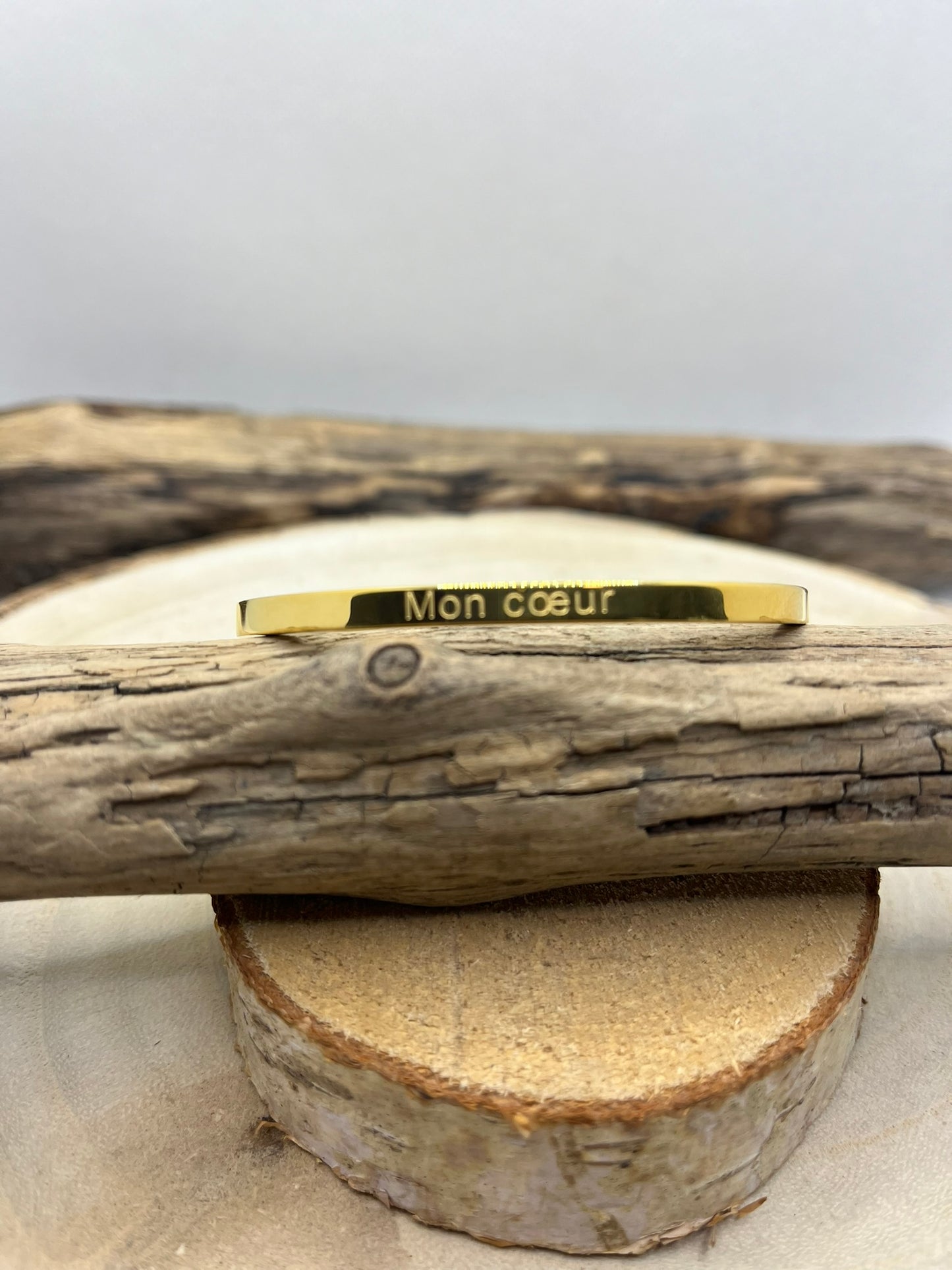 Bracelet jonc à message ( Mon coeur ) - Acier inoxydable Doré