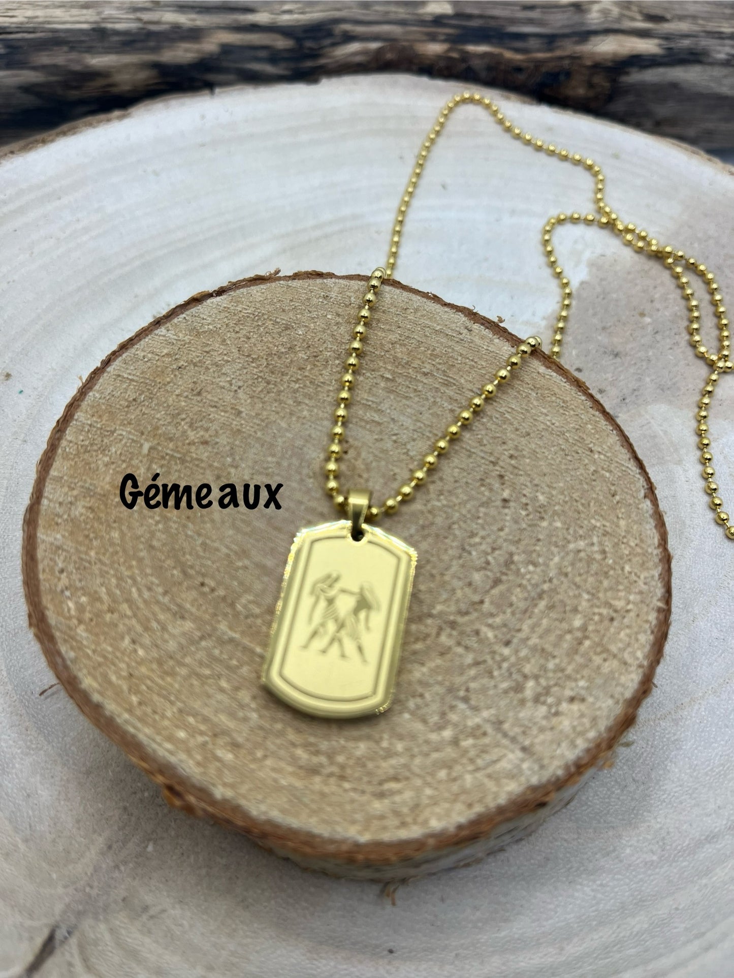Collier pendentif signe astrologique Zodiaque en Acier inoxydable doré