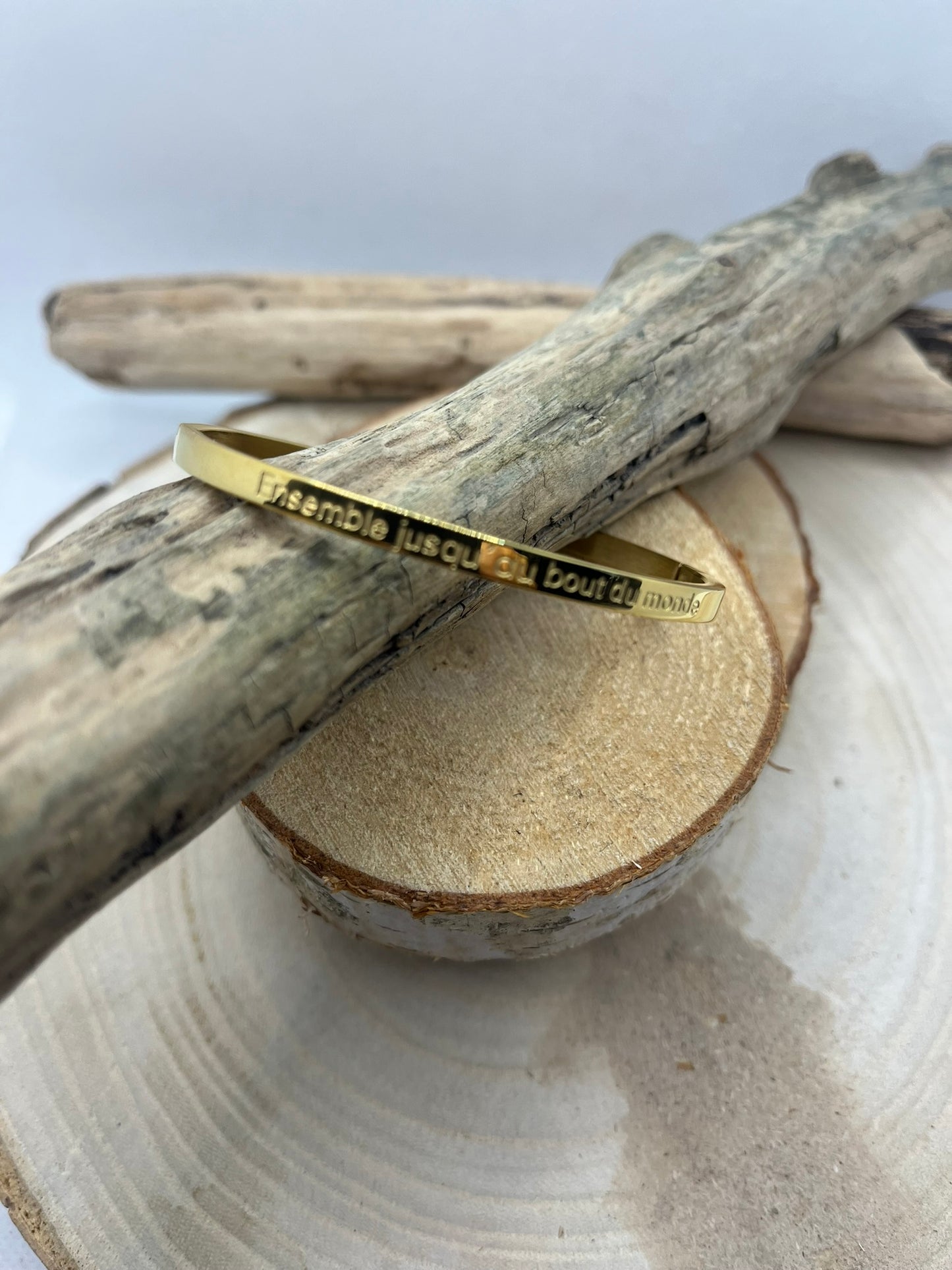 Bracelet jonc à méssage ( Ensemble jusqu'au bout du monde ) Acier inoxydable Doré ou en Argenté