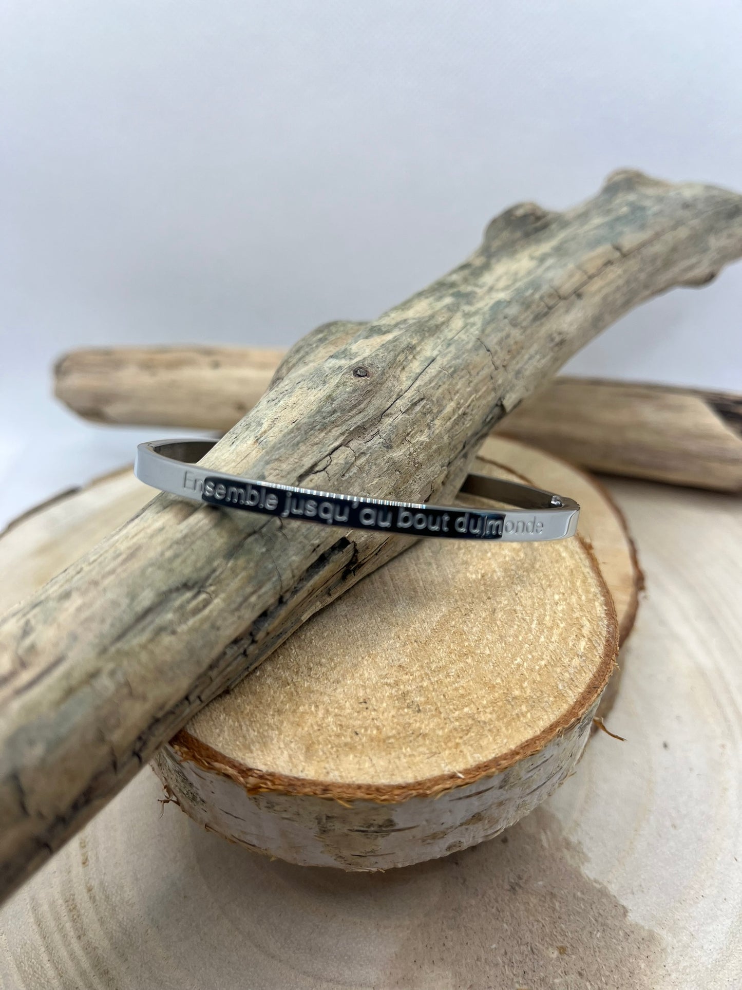 Bracelet jonc à méssage ( Ensemble jusqu'au bout du monde ) Acier inoxydable Doré ou en Argenté