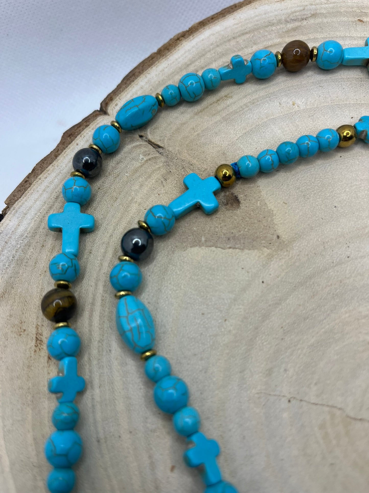 Collier Pierre Naturelle Turquoise, oeil de tigre et hématite