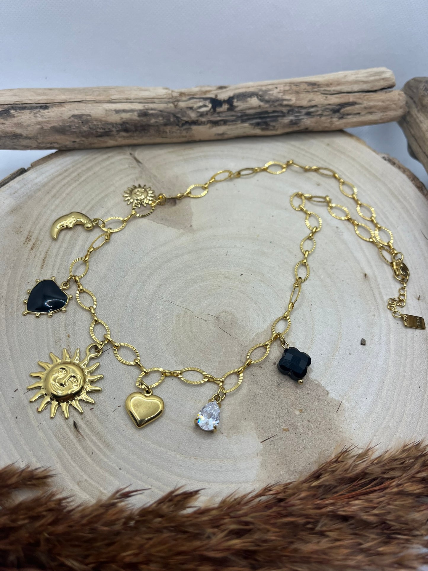 Collier Charm, Breloques - Réalisé à la main en Acier inoxydable doré