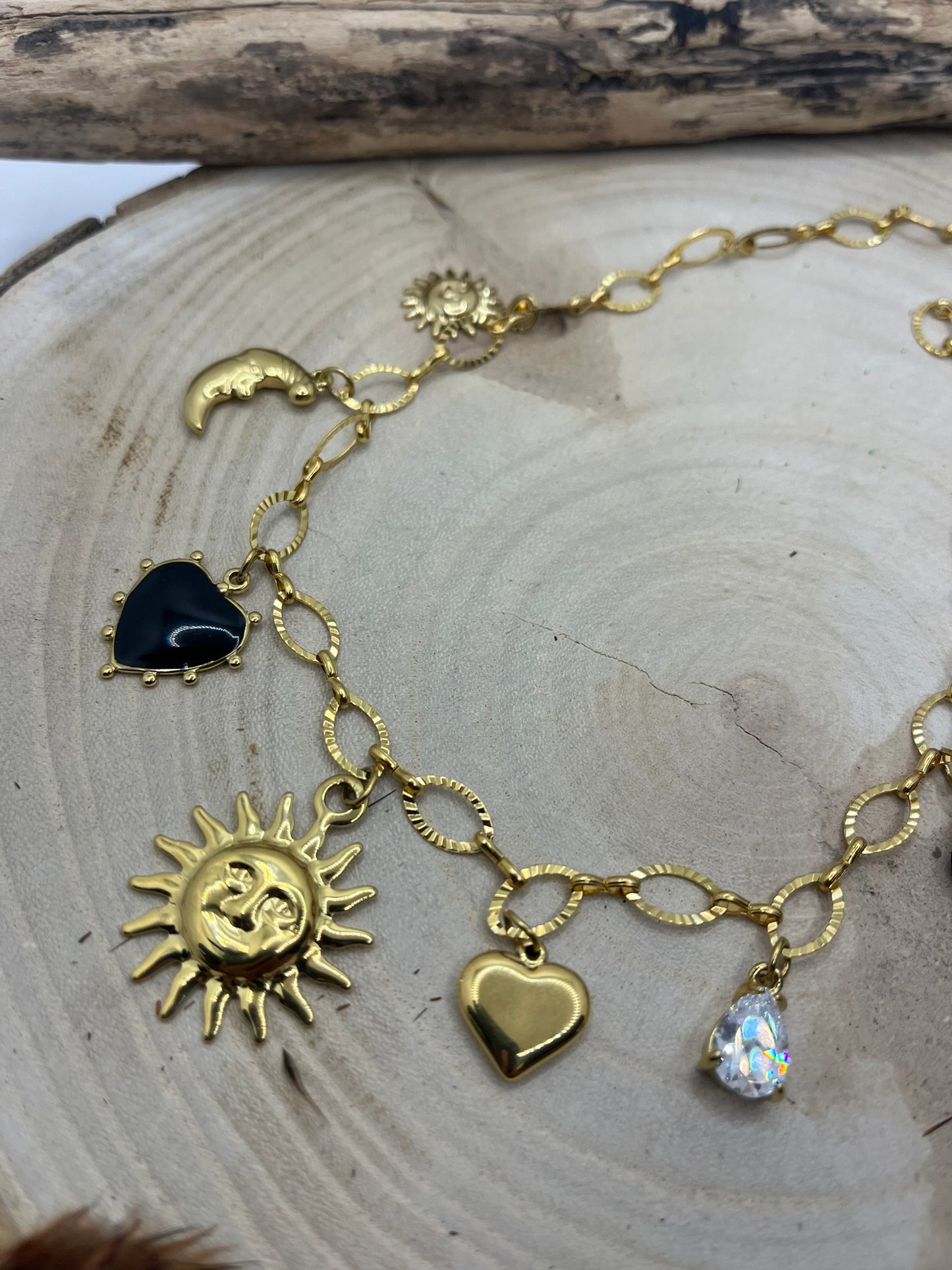 Collier Charm, Breloques - Réalisé à la main en Acier inoxydable doré