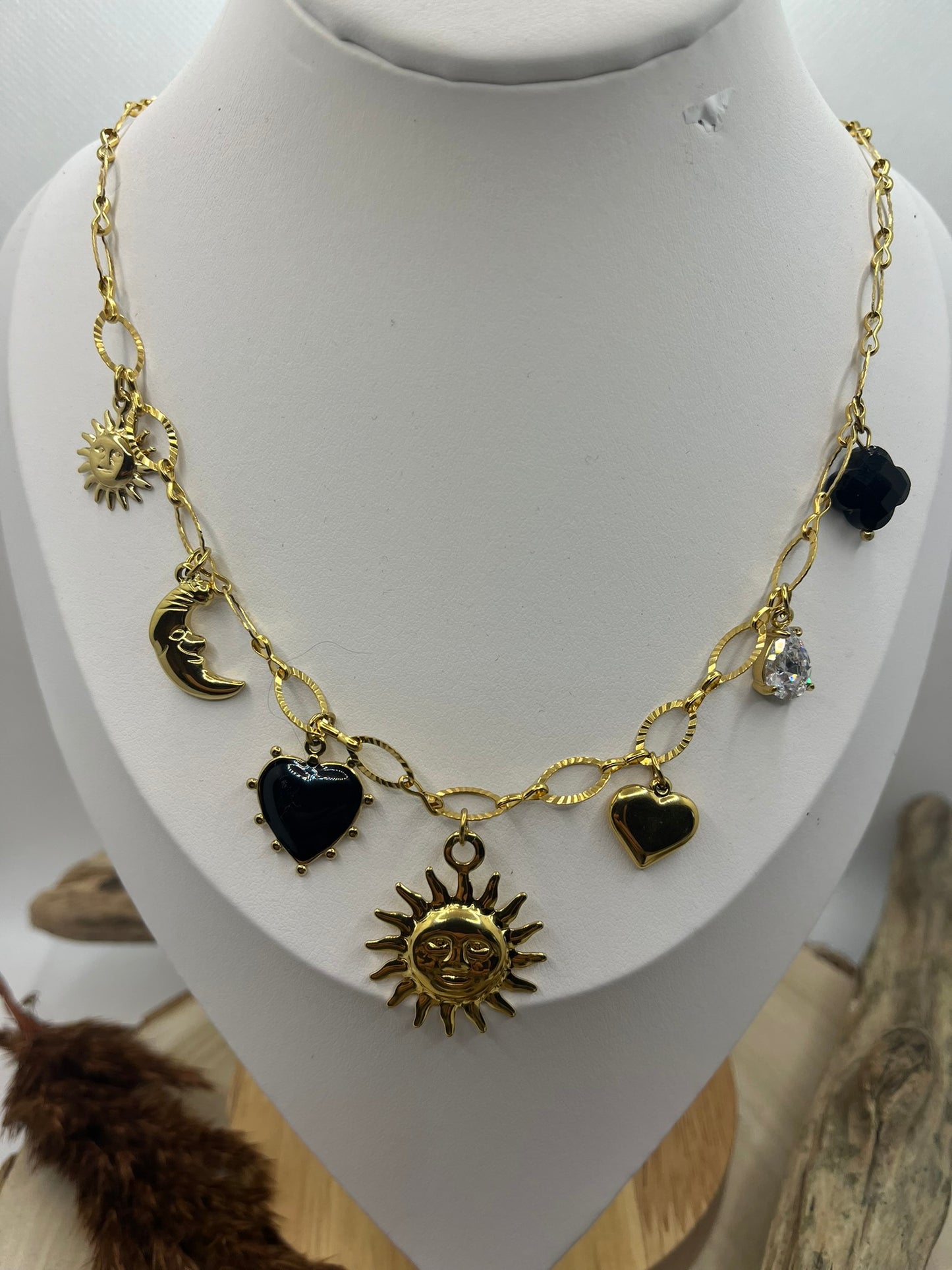 Collier Charm, Breloques - Réalisé à la main en Acier inoxydable doré