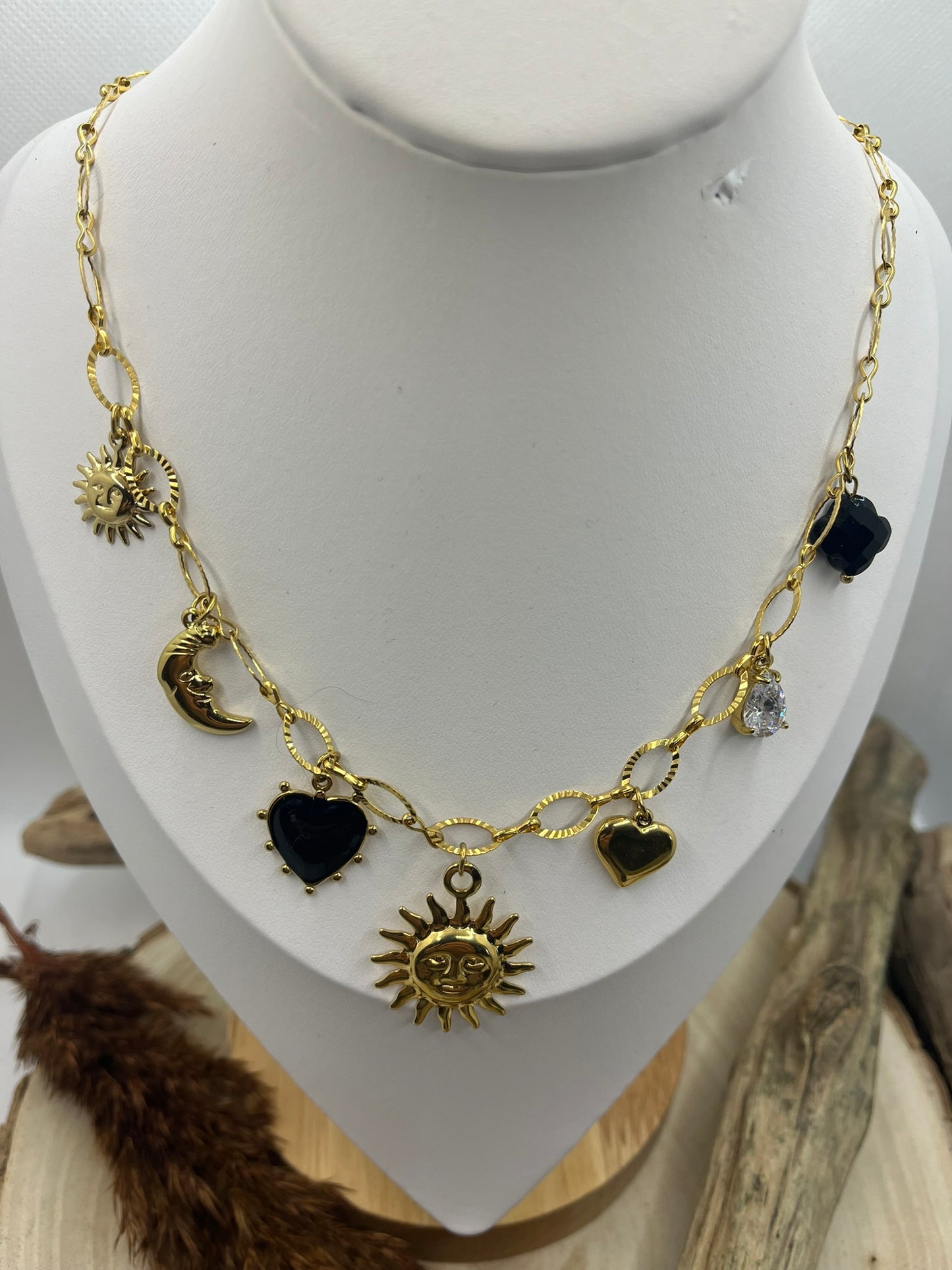 Collier Charm, Breloques - Réalisé à la main en Acier inoxydable doré