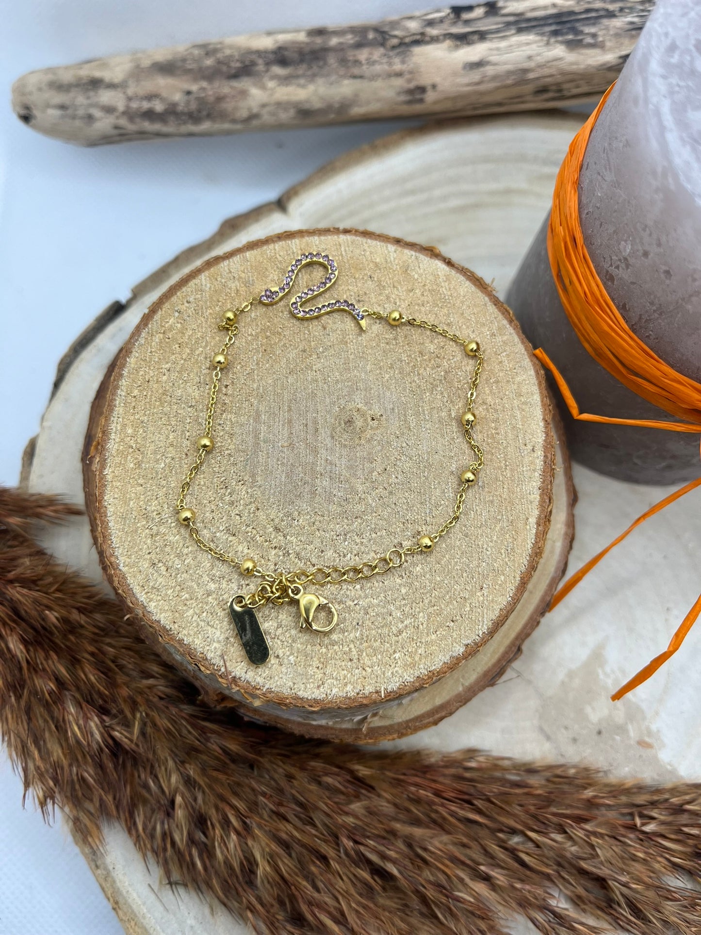 Bracelet chaine fine serpent avec strass - Acier inoxydable Doré ou en Argenté