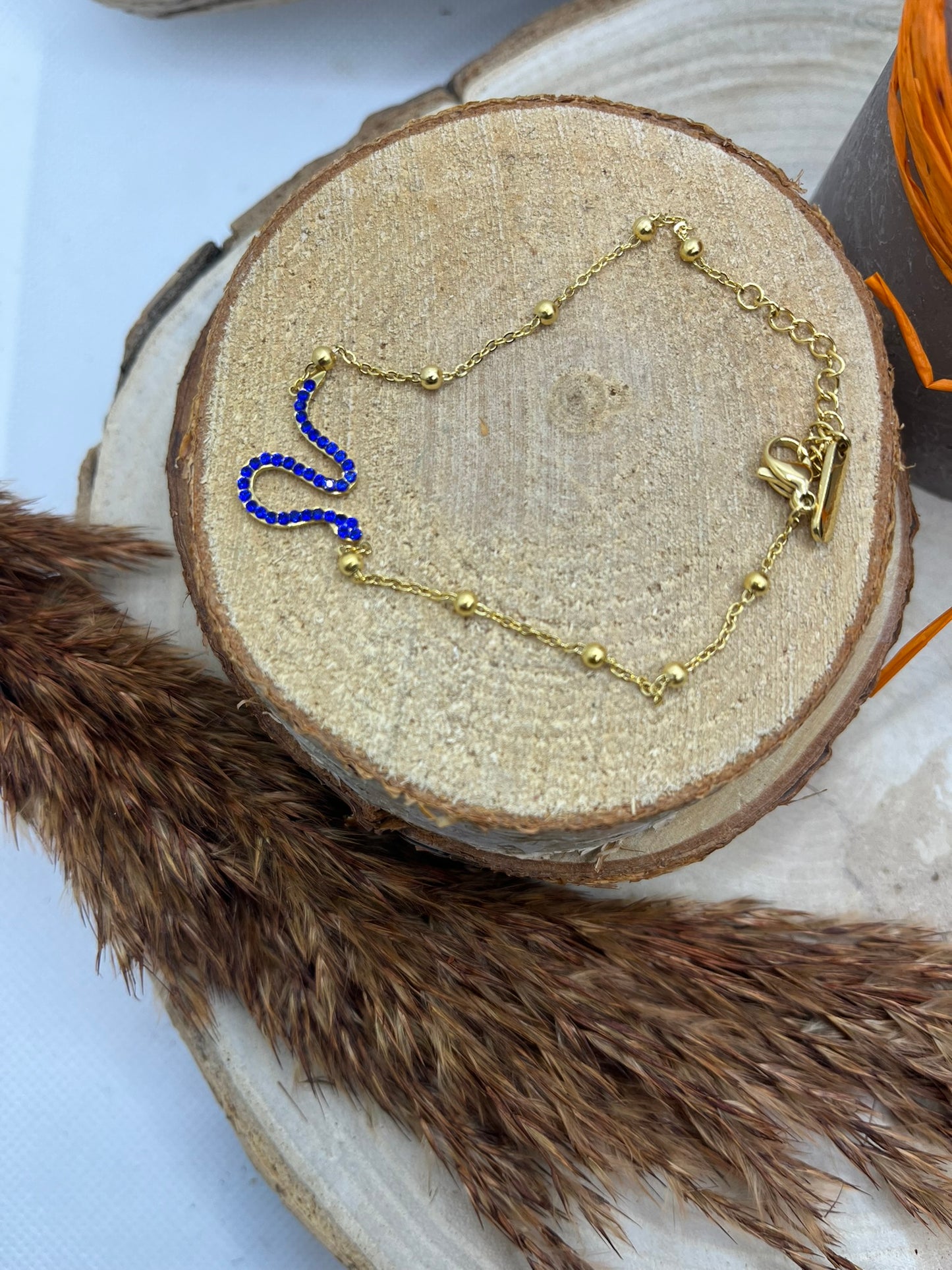 Bracelet chaine fine serpent avec strass - Acier inoxydable Doré ou en Argenté
