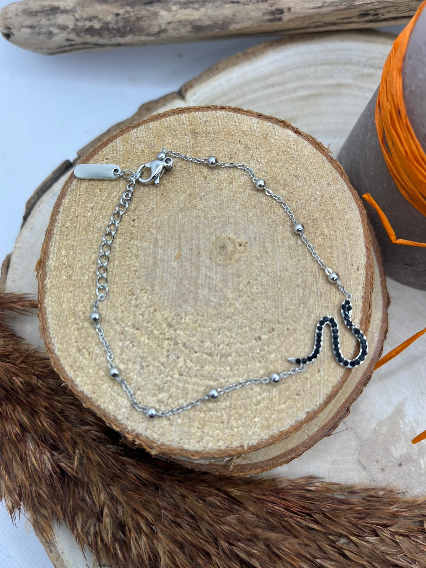 Bracelet chaine fine serpent avec strass - Acier inoxydable Doré ou en Argenté