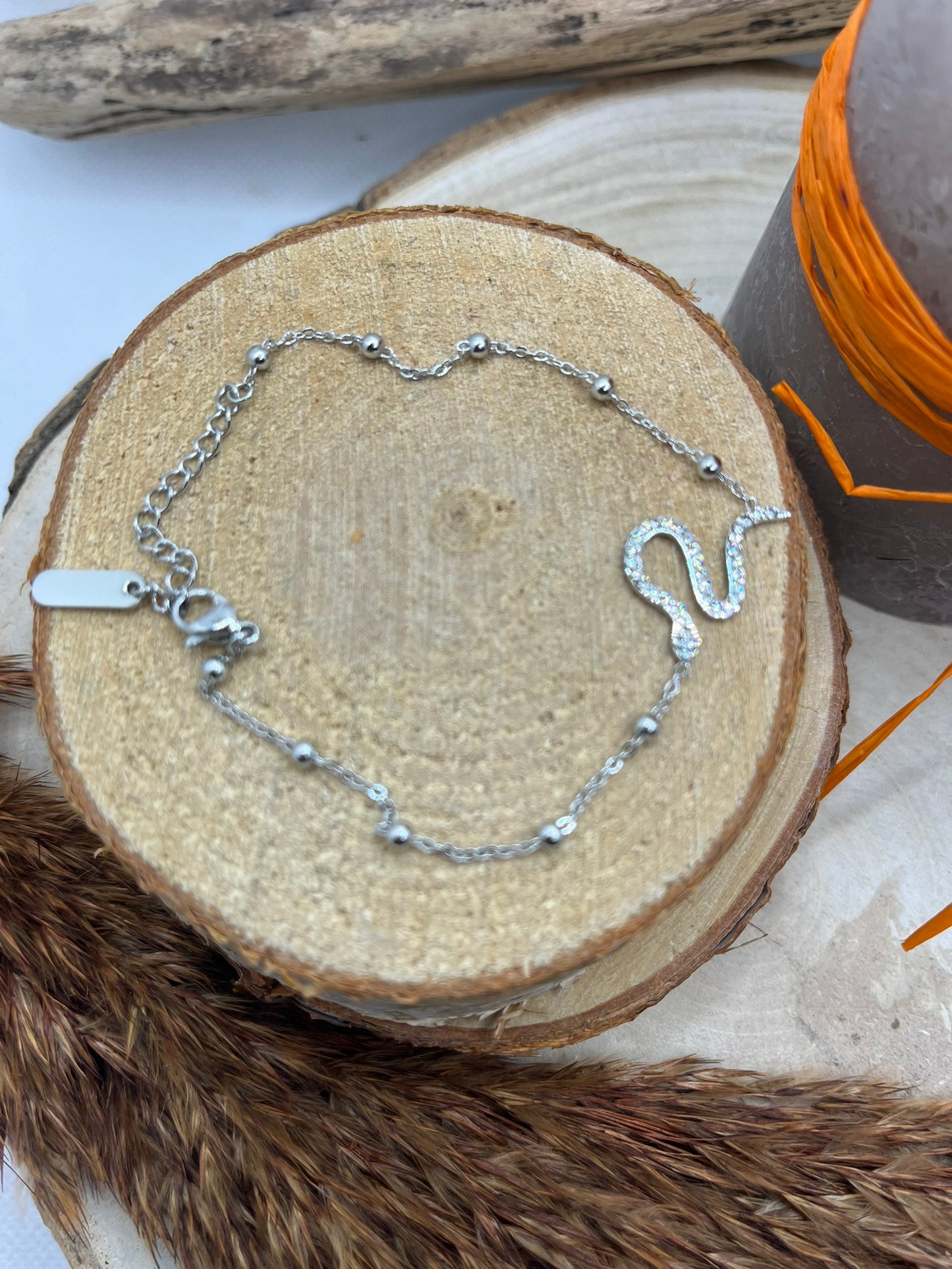 Bracelet chaine fine serpent avec strass - Acier inoxydable Doré ou en Argenté