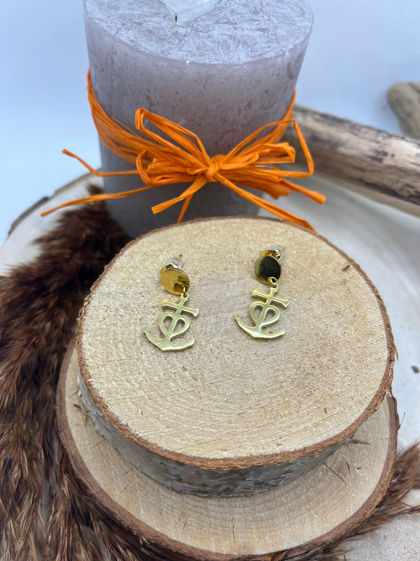 Boucles d'oreilles pendentif Croix de Camargue - Acier inoxydable Doré