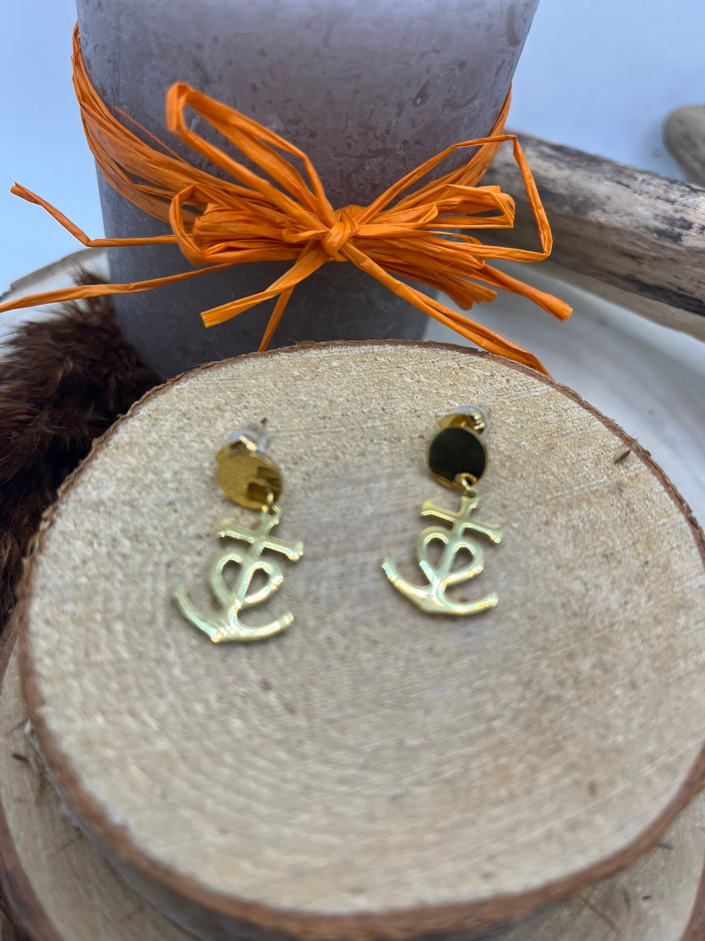 Boucles d'oreilles pendentif Croix de Camargue - Acier inoxydable Doré
