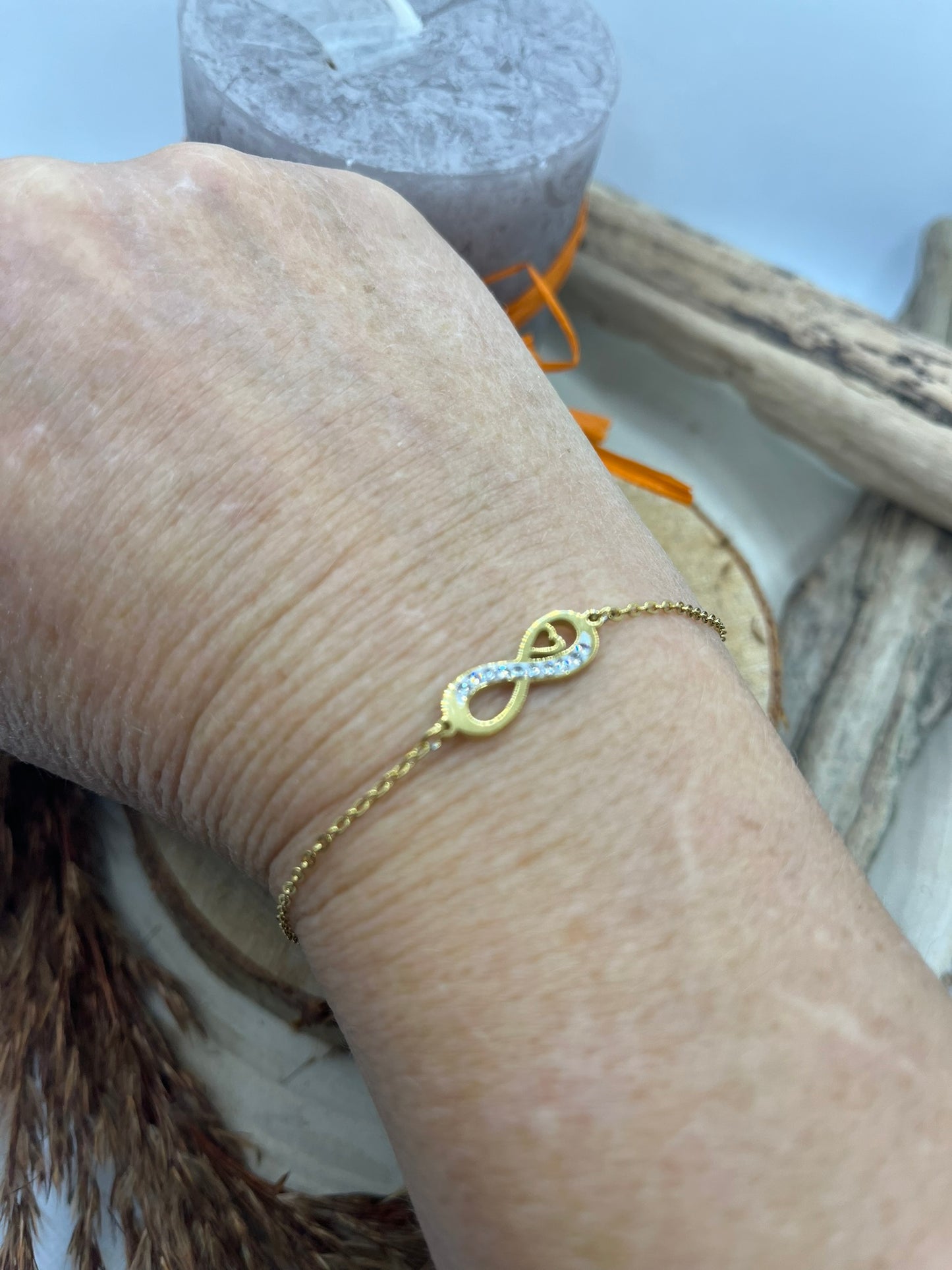 Bracelet chaine fine Amour infini orné de strass brillant - Acier inoxydable doré