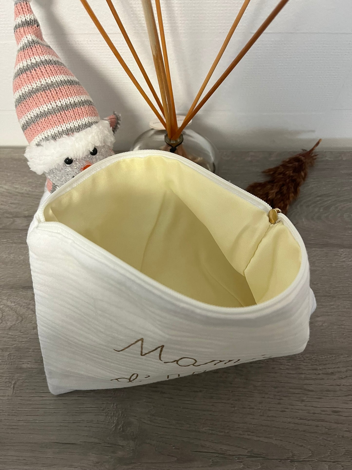 Trousse Pochette à message ( Mamie Chèrie - Mamie d'Amour ) avec Pompon doré - Fermeture éclair - idée cadeau pour femme