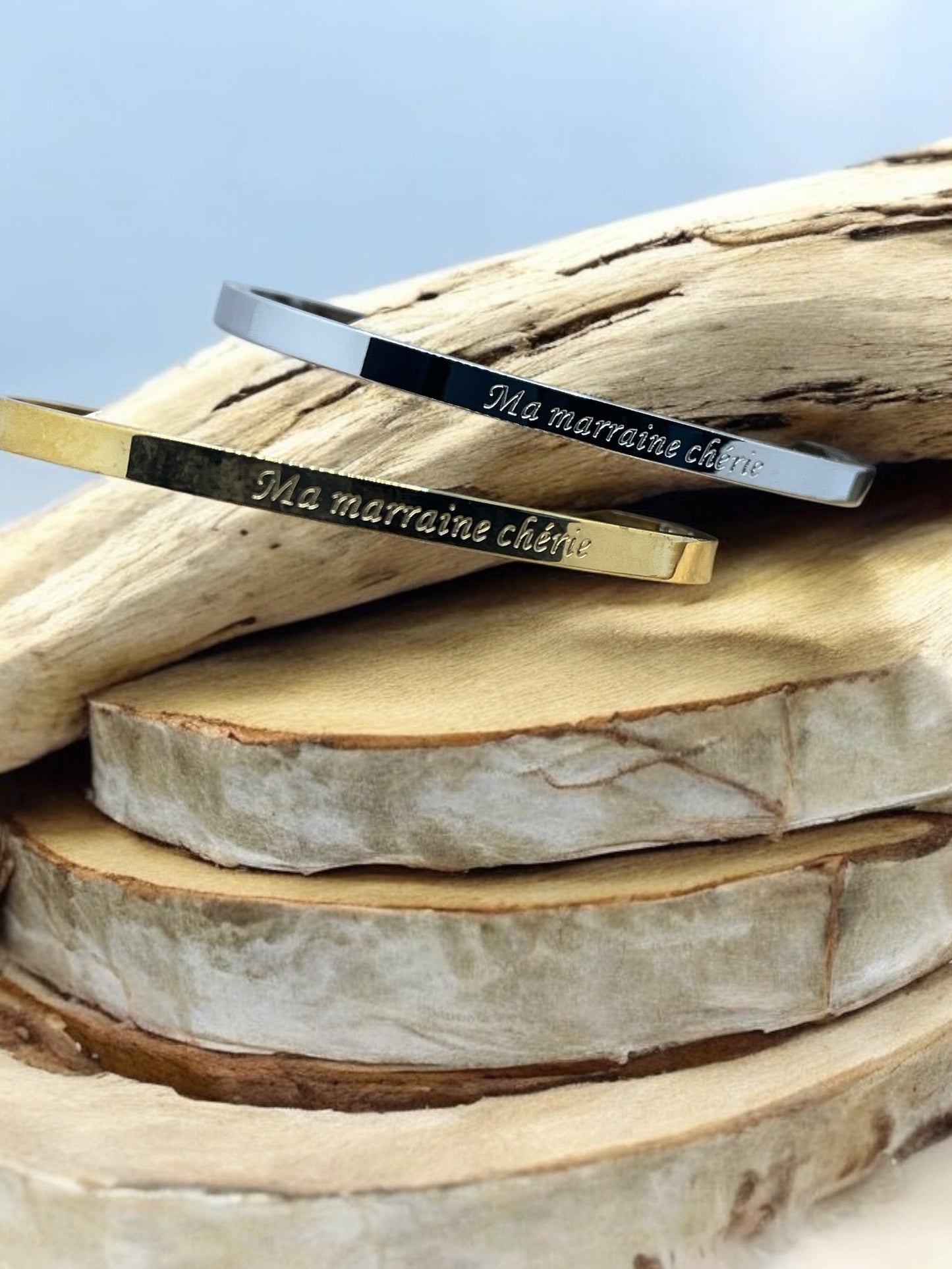 Bracelet Jonc message ( Ma marraine chérie ) - Acier Inoxydable Doré ou en Argenté