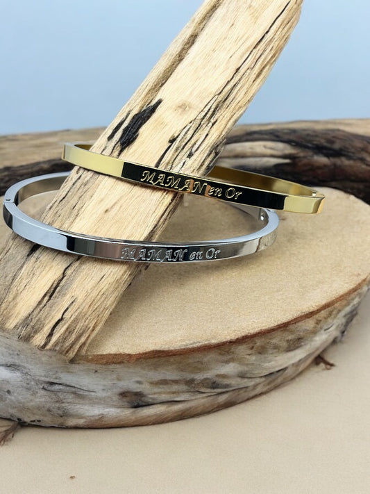 Bracelet Jonc à message ( Maman en Or ) Acier inoxydable doré ou en argenté
